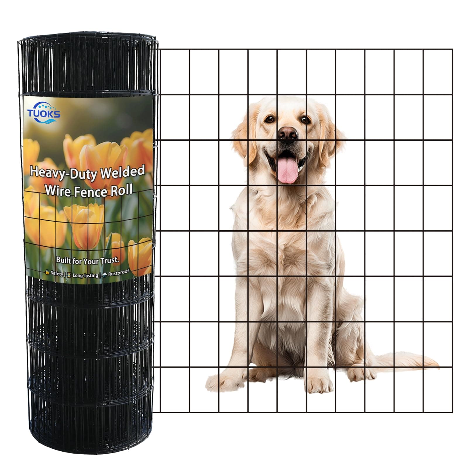 Black PVC Coated Welded Wire Fence 24inch x 50ft, 2 inchx3 inch 16GA Garden Border Fencing Roll, Metal Wire Mesh for Yard Vegetable Protection Goat & Poultry Netting Chicken Wire Fencing