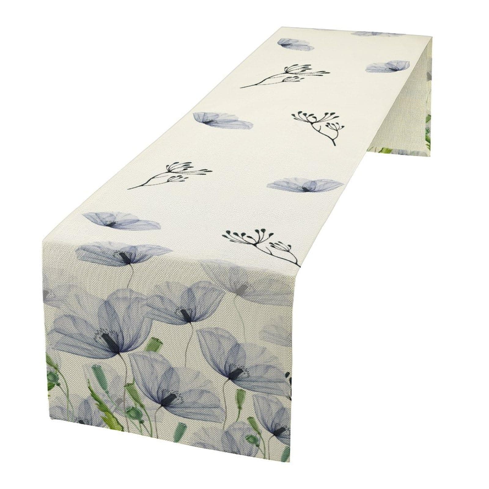SYZWWSYX Watercolor Poppy Floral Table Runner, Abstract Seasonal Spring Summer Blue Purple Flower Kitchen Dinning Table Runner for Indoor Outdoor Home Wedding Party Holiday, 13x70 Inch