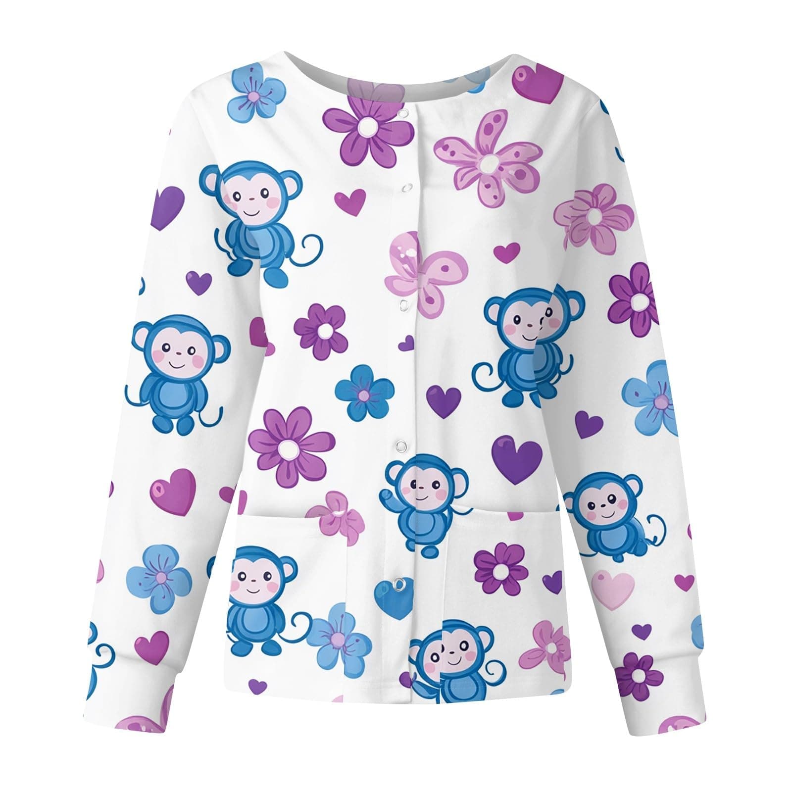 Nurse Jacket Scrub Jackets for Woman Printed Nursing Scrubs Long Sleeve Pattern Stretch Medical Work Uniform with Pocket