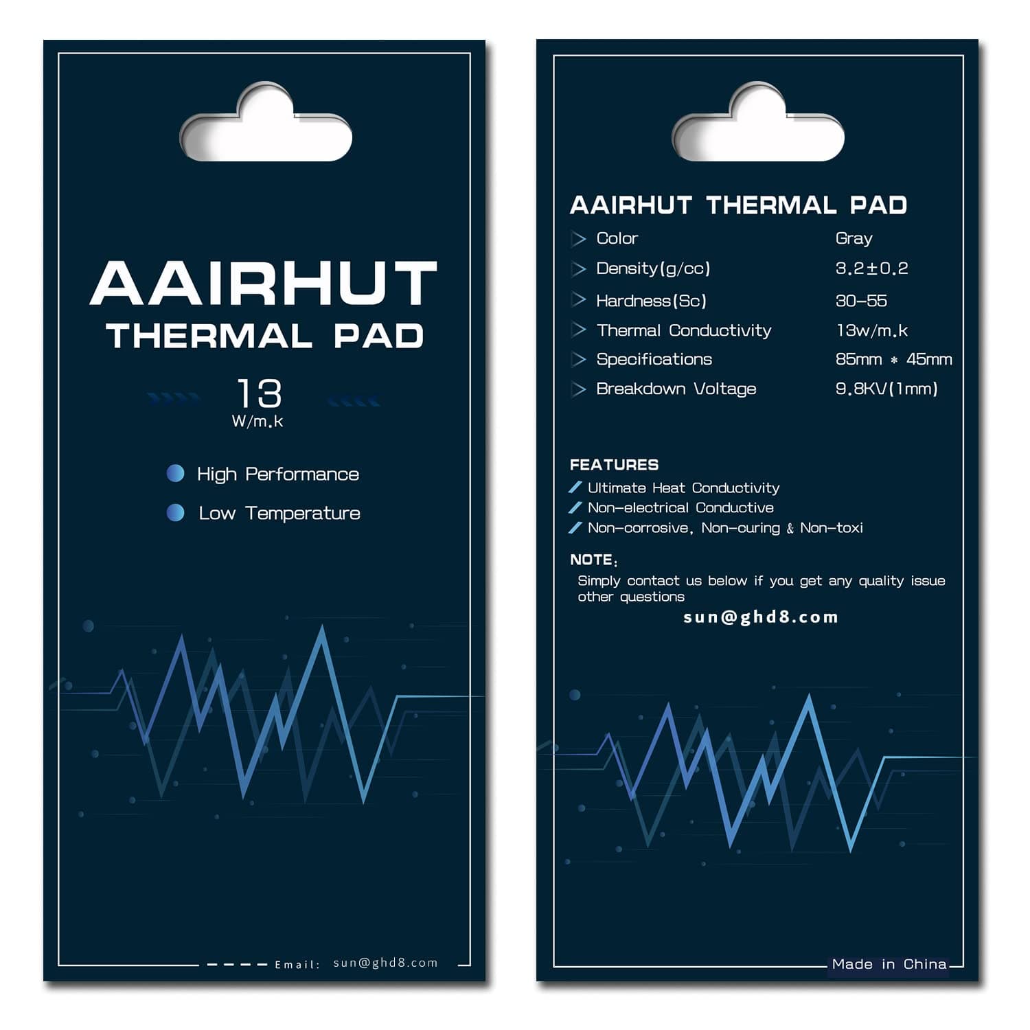 Aairhut Thermal Pad 13W/m.K High Performance, 85x45x2.5mm Silicone Cooling Pad Non-Conductive Heat Resistance with Dual Self-Adhesive Films for PC Laptop PS5 GPU RAM M.2 SSD & More - Single Pad