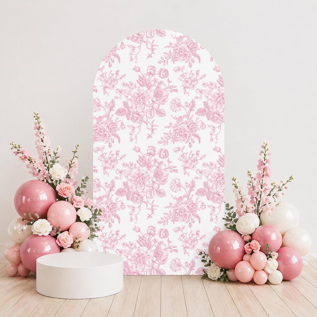 Arch Backdrop Cover Baby in Bloom Baby Shower Arch Stand Spandex Fabric Cover Blue Flowers Floral Pink Bows Girls Birthday Party Baptism Decorations (3X6ft,G-4029)