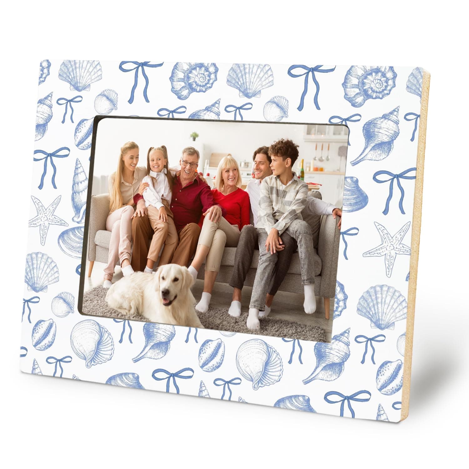 PQKIY Coquette Blue Bow Coastal Beach Picture Frame 5x7,Preppy Beach Photo Frame,Coastal Seashell Wall and Tabletop Display Picture Photo Frames for Rustic Home Decor,Gifts for Beach Lovers