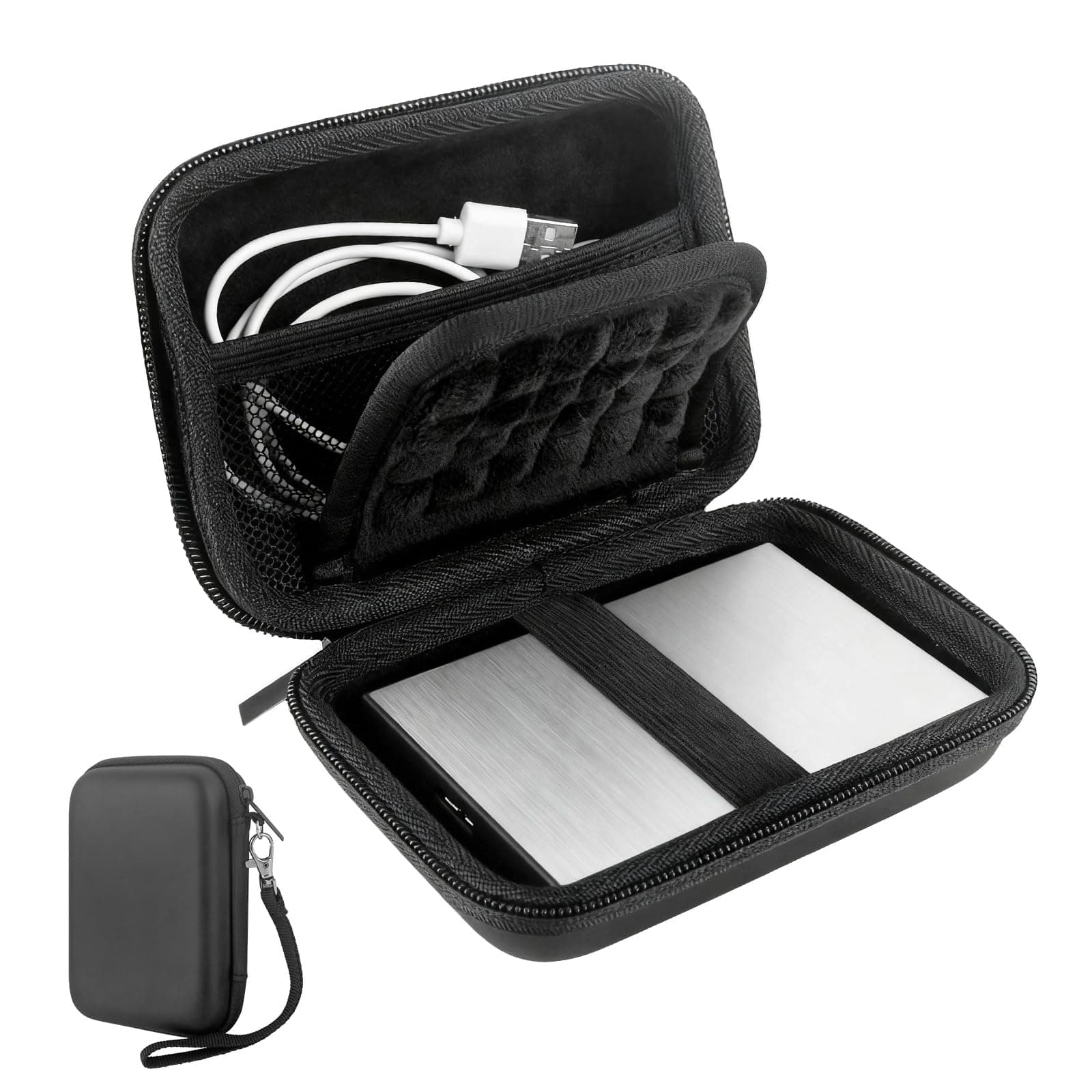 External Hard Drive Case, EVA Protective Shockproof Carrying Case for SSD Passport USB Storage, Portable Travel Electronic Organizer Tech Pouch Travel Bag with SD Card Slots & Mesh Cable Compartment