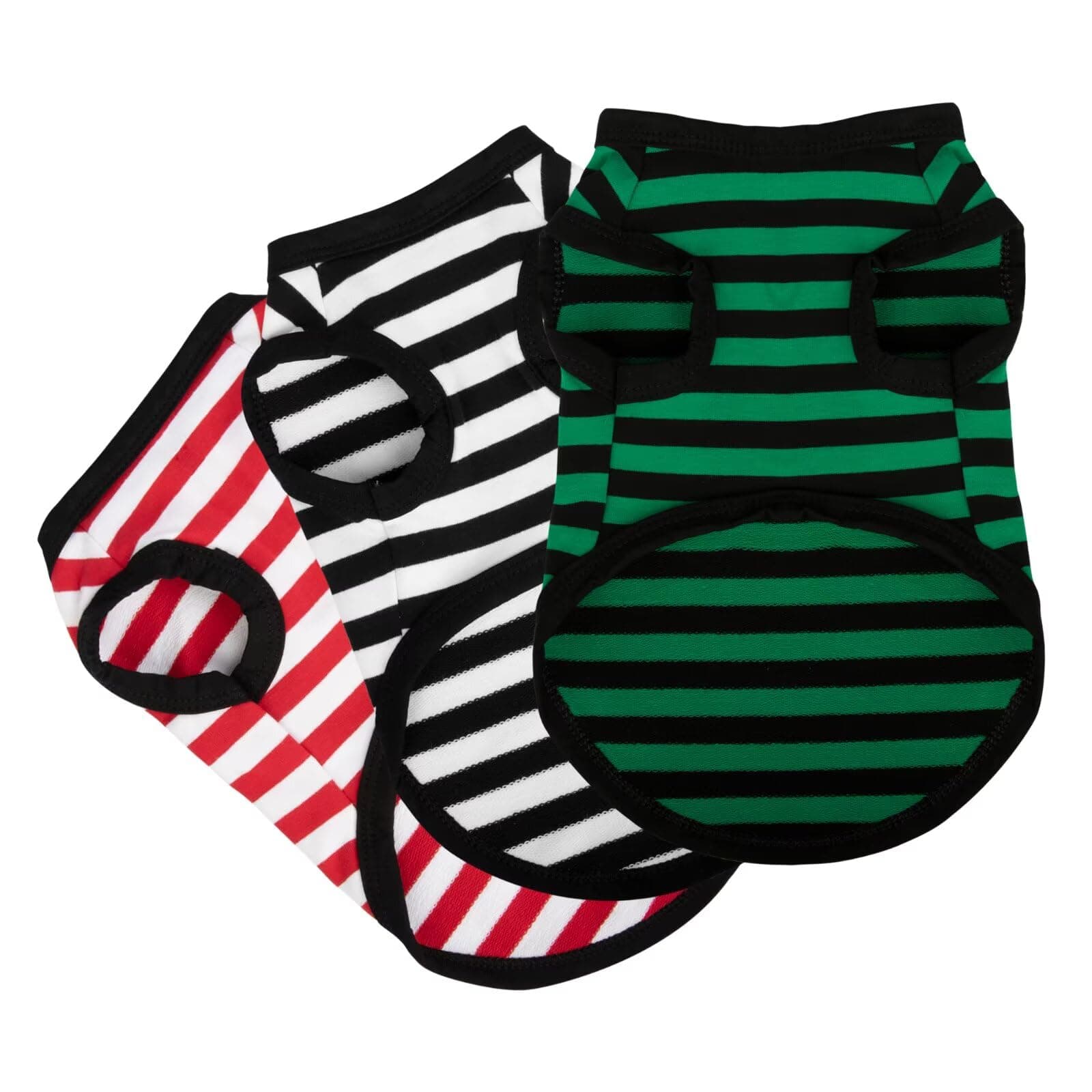 Paiaite 3 Pieces Striped Dog Shirt Red Green Black Color Cotton Sleeveless Puppy Pet Shirts Breathable Apparel Tank Top Colorful Puppy Sweatshirt Clothes for Small Medium Dogs XX-Small