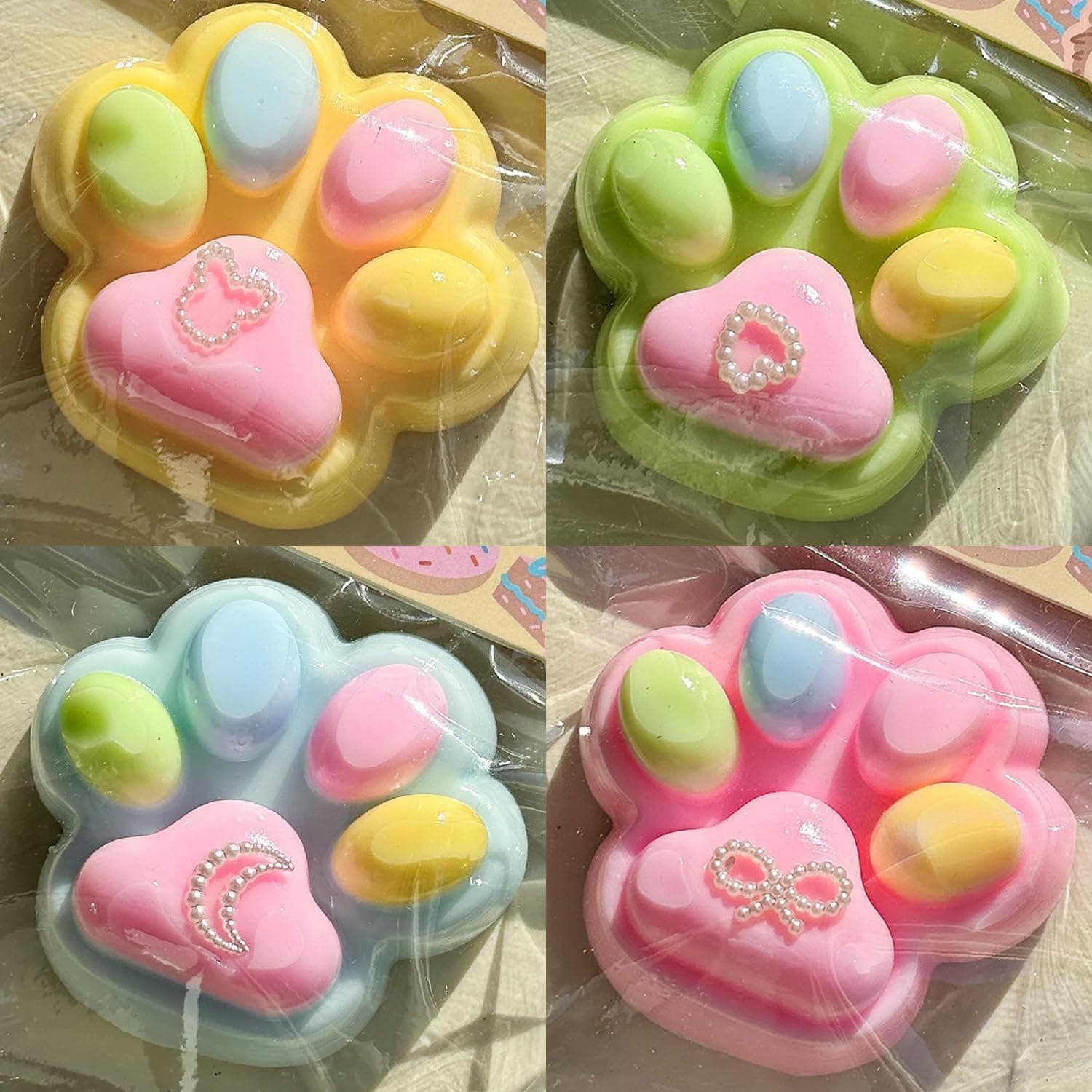 4 Pack Taba Squishy Toys for Kids Party Favors,Cat Paw Squishy Fidget Toy Silicone Squeeze Toys,Birthday Decorations for Kids, Stress Relief Toys for Boys Girls (4 Paws)