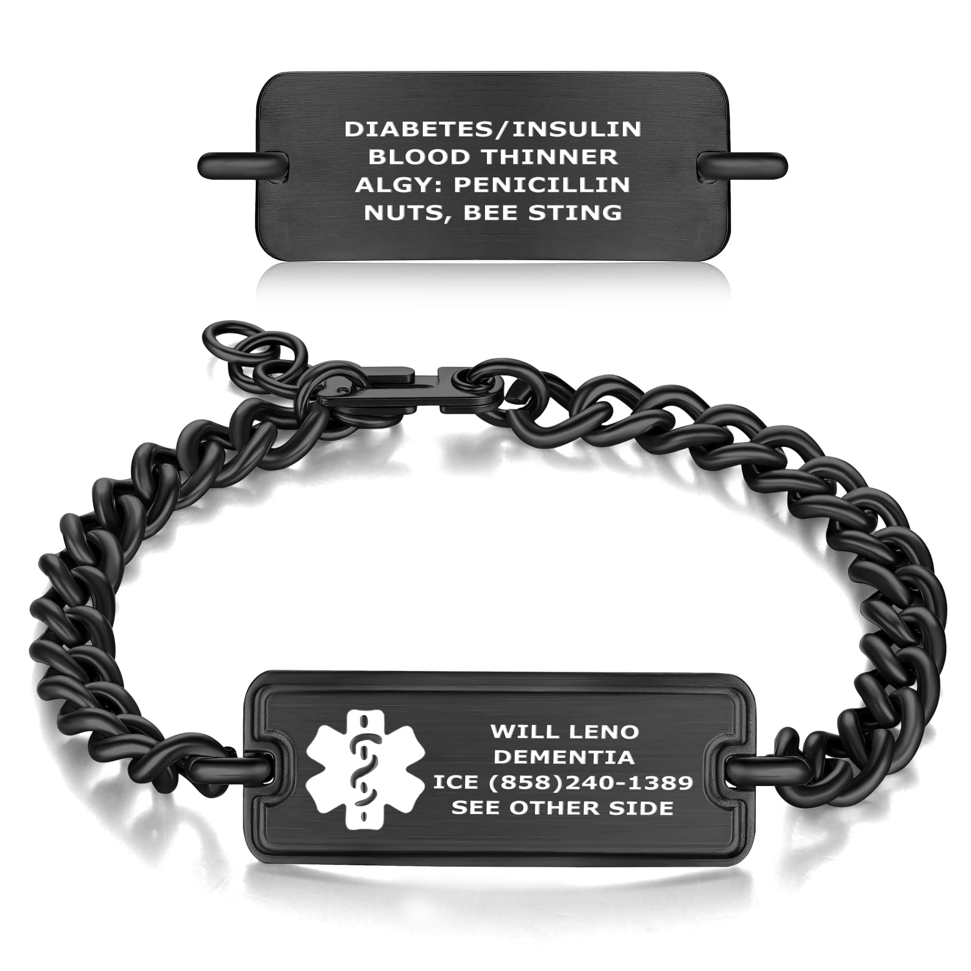 Divoti Personalized Stainless Steel Medical Alert Bracelet | Removal Restraint Secure Safety Clasp for Autism & Dementia | Custom 8-Line Dual-Sided Engraved ID (5.5" - 9")/Small:6.0-7.4"
