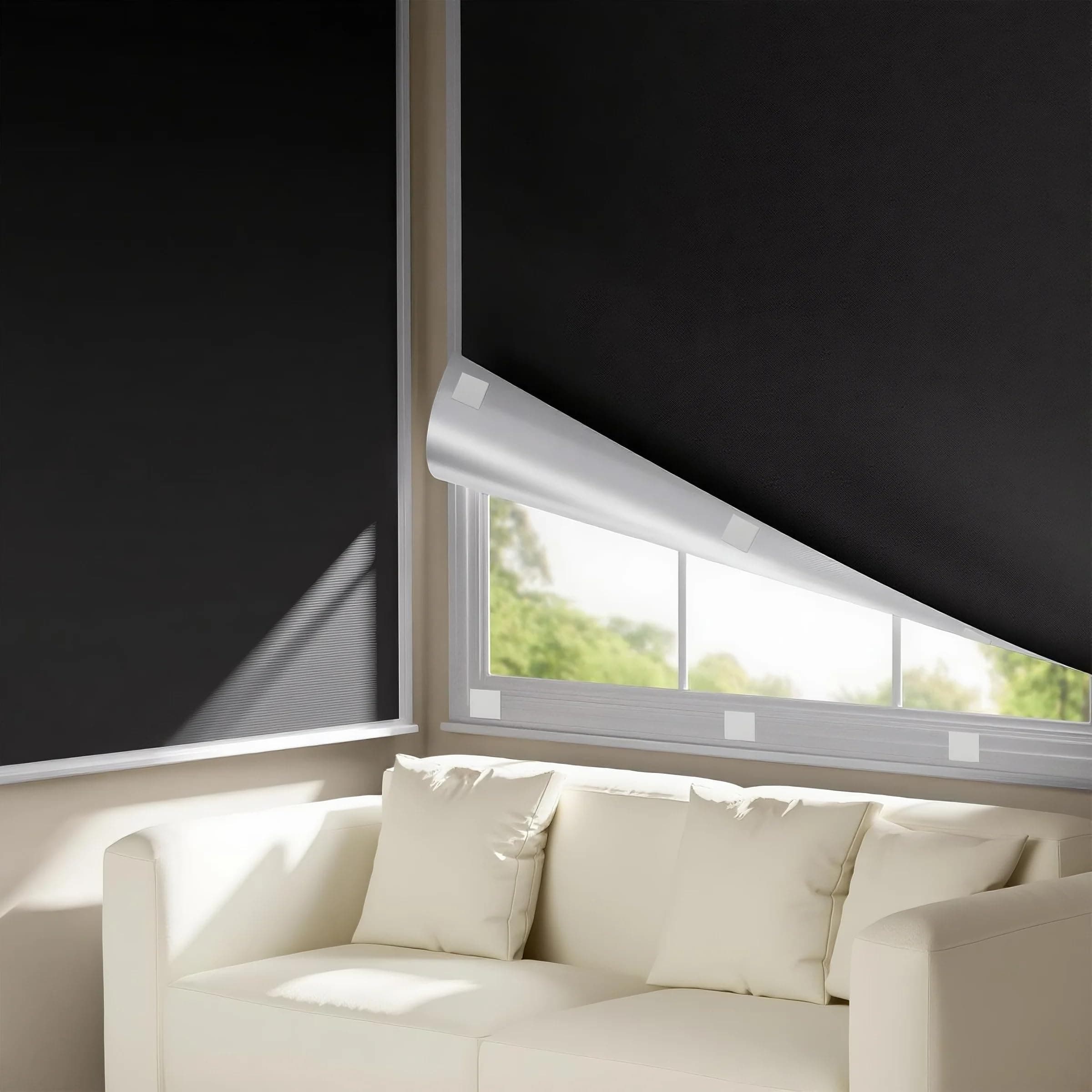 TRYAST Portable Blackout Curtains for Bedroom 78" x 35", 100% Blackout Shades, No Drill Black Out Window Cover with Hook and Loop Tape, Temporary Window Blinds for Home Nursery Dorm Travel (Black)