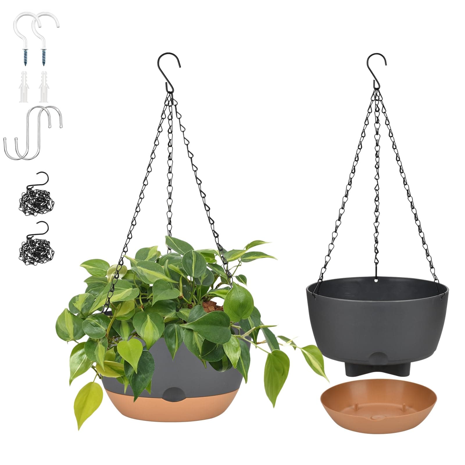12+8 Inch Self Watering Hanging Planter for Indoor & Outdoor Plant - Black