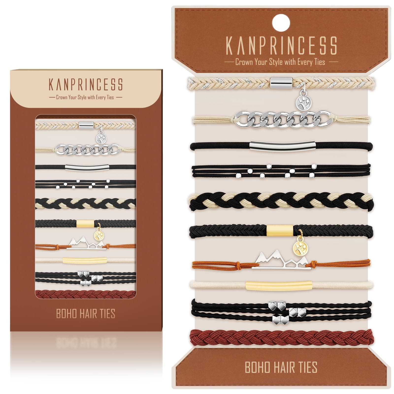 KANPRINCESS 10Pcs Boho Hair Tie Bracelet, Elastic Ponytail Bands for Women