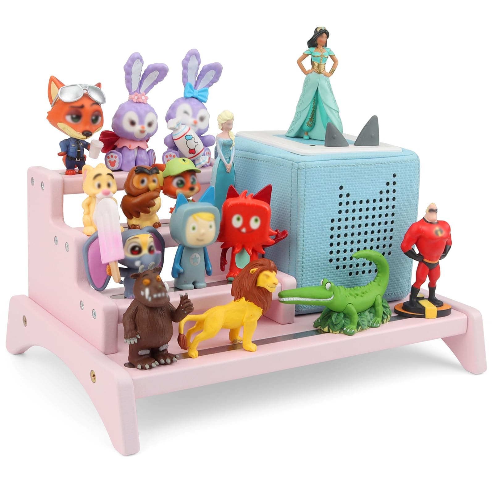 RZYLKA for Tonies Box Organizer 3-Tier Storage Shelf, Magnetic Desktop Storage Rack for Tonie 1/2 Player Tonies Figures Characters, Display Collection 10~15 Characters - Pink