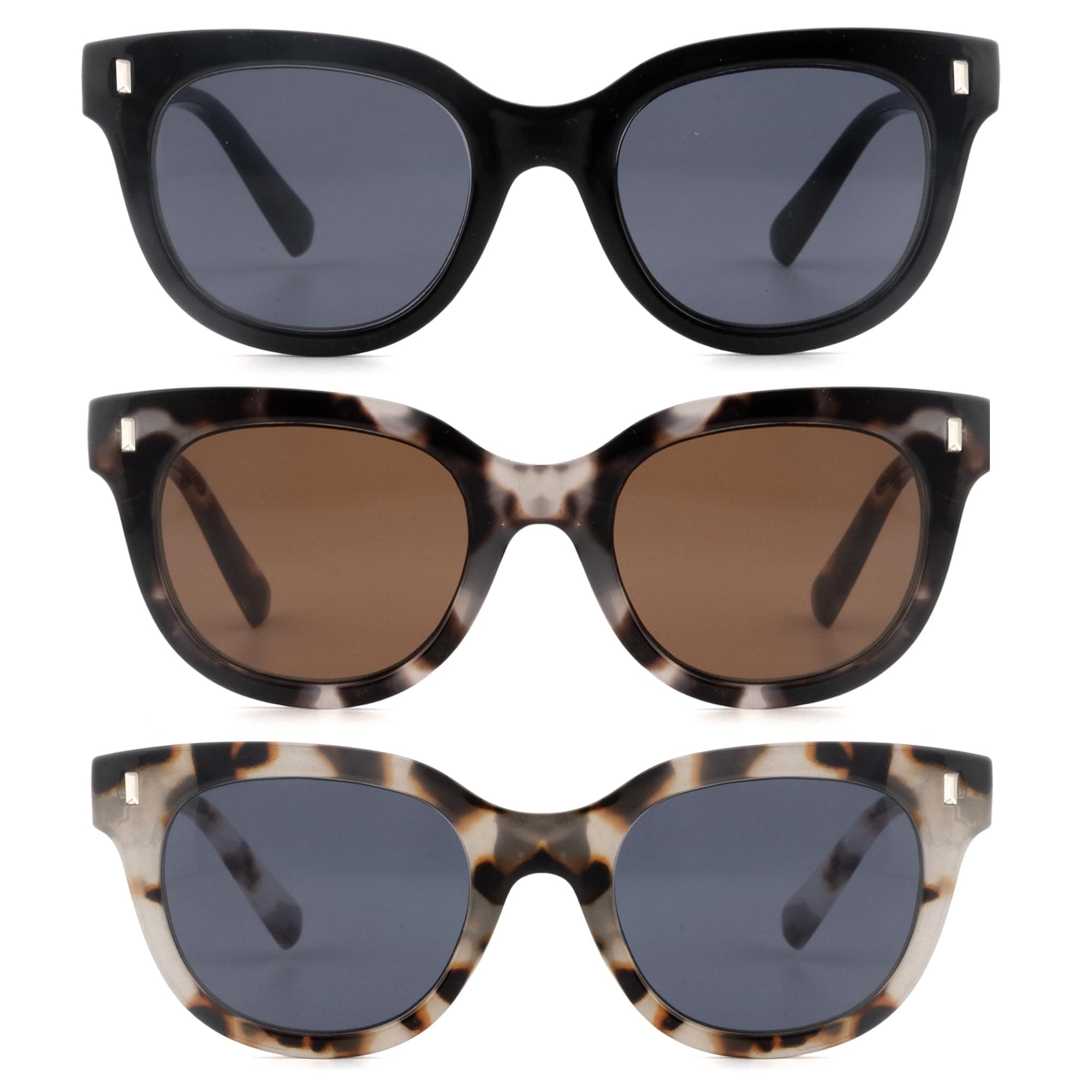 zooxsky 3 Pack Reading Sunglasses for Women Classic Outdoor Reader Sunglasses Full Lenses Sun Readers With Metal Spring（BK+ST+DT 1.75）