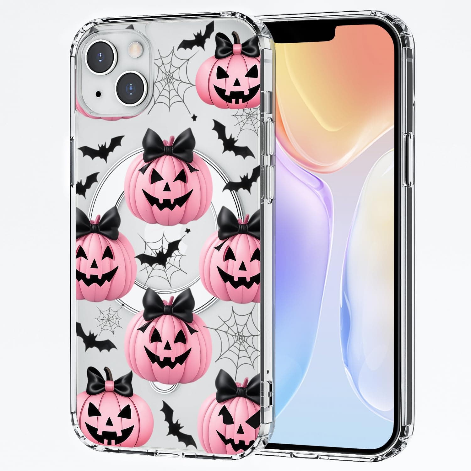 CozyNestCYMagnetic Halloween Pumpkin Bat Case for iPhone 11 Pro Cute Bow Pattern Clear Phone Cover Compatible with Mag Safe Wireless Slim Unique Shell Anti-Yellow Shockproof Protective Girl