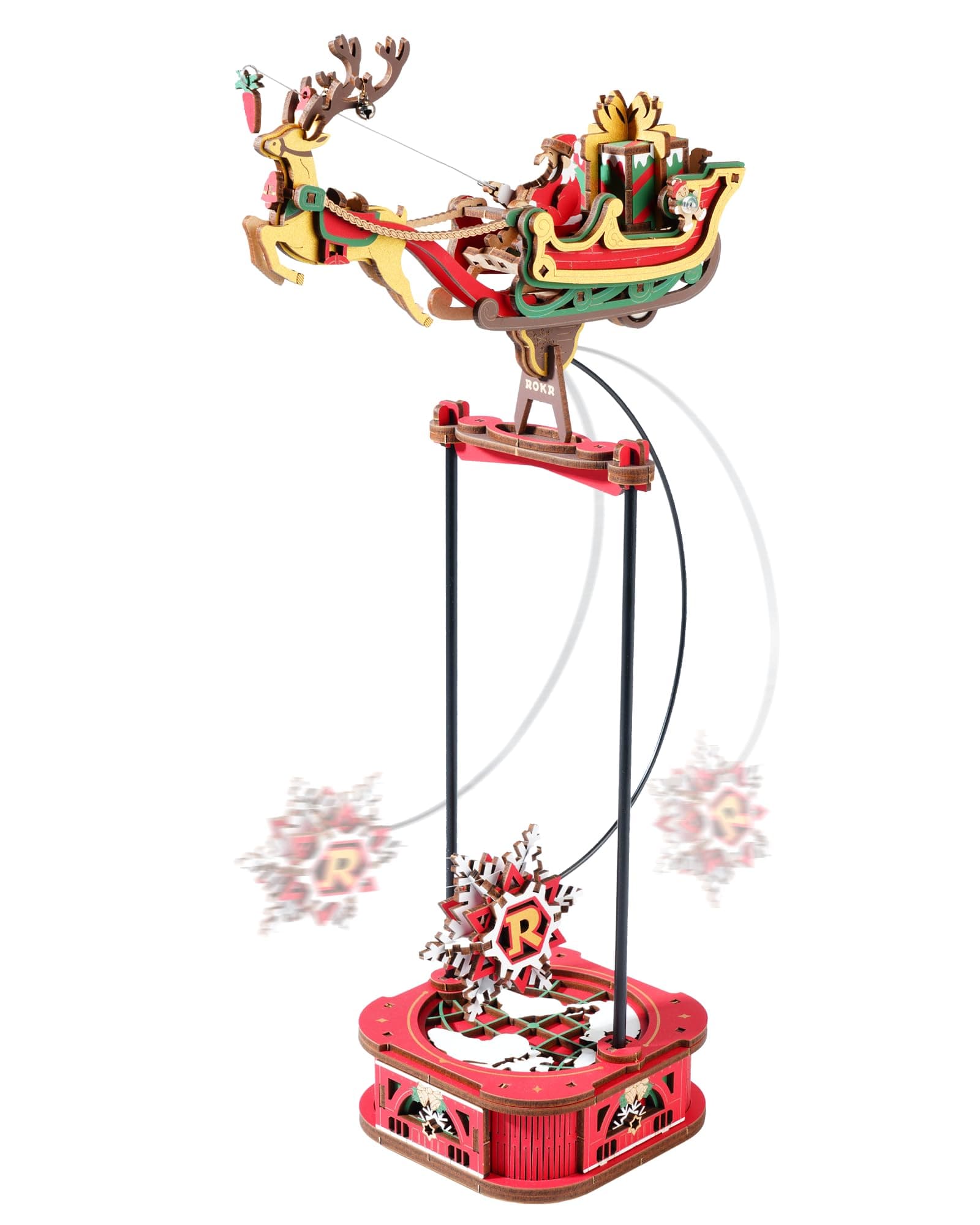 ROKR 3D Wooden Puzzle Gravity Swinging Santa on Sleigh,Dynamic Balance Desktop Decor,Festive for Family and Friends