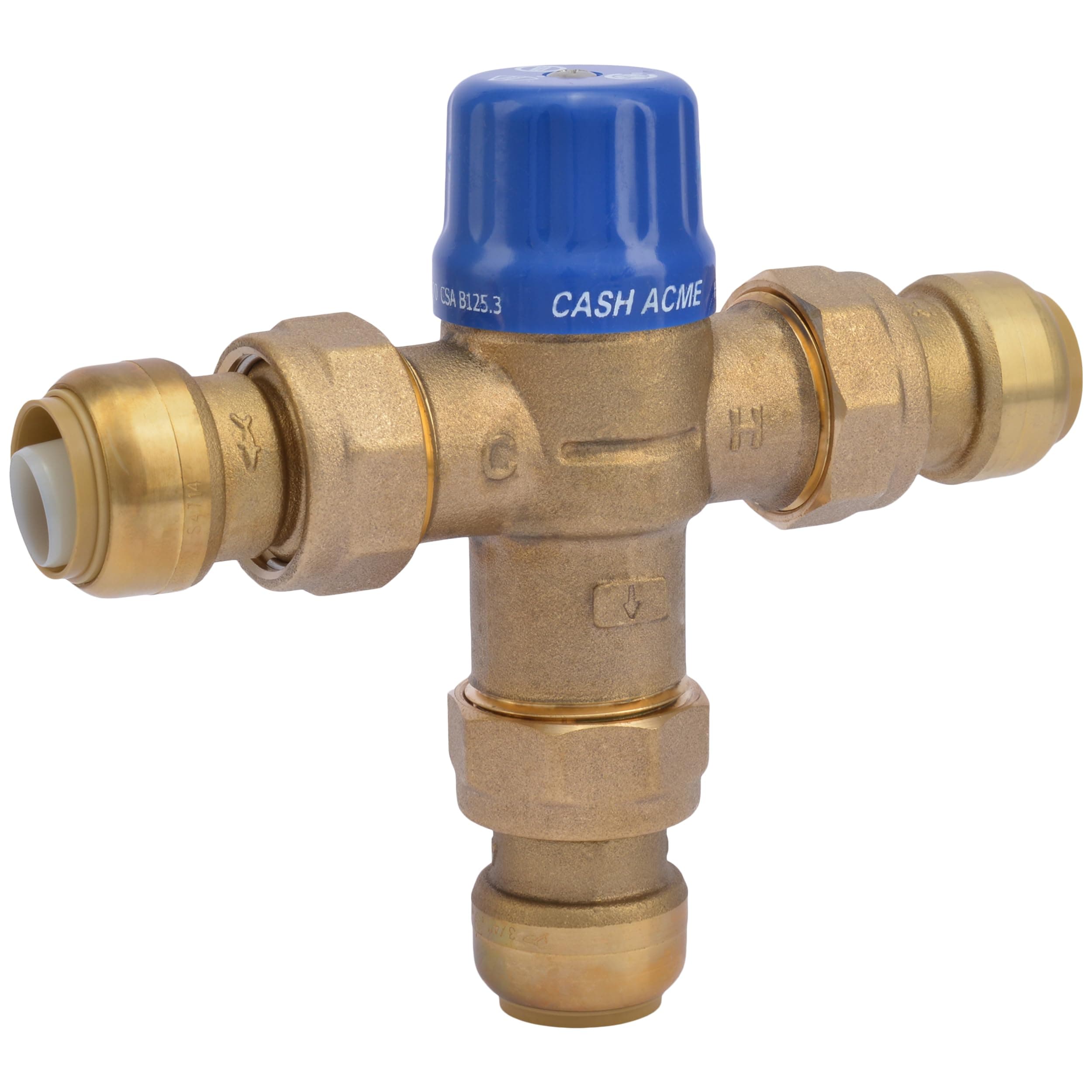 Cash Acme 24505 in-Line Thermostatic Hg110-D 3/4-Inch Mixing Valve with Sharkbite Connections and Intergral Checks