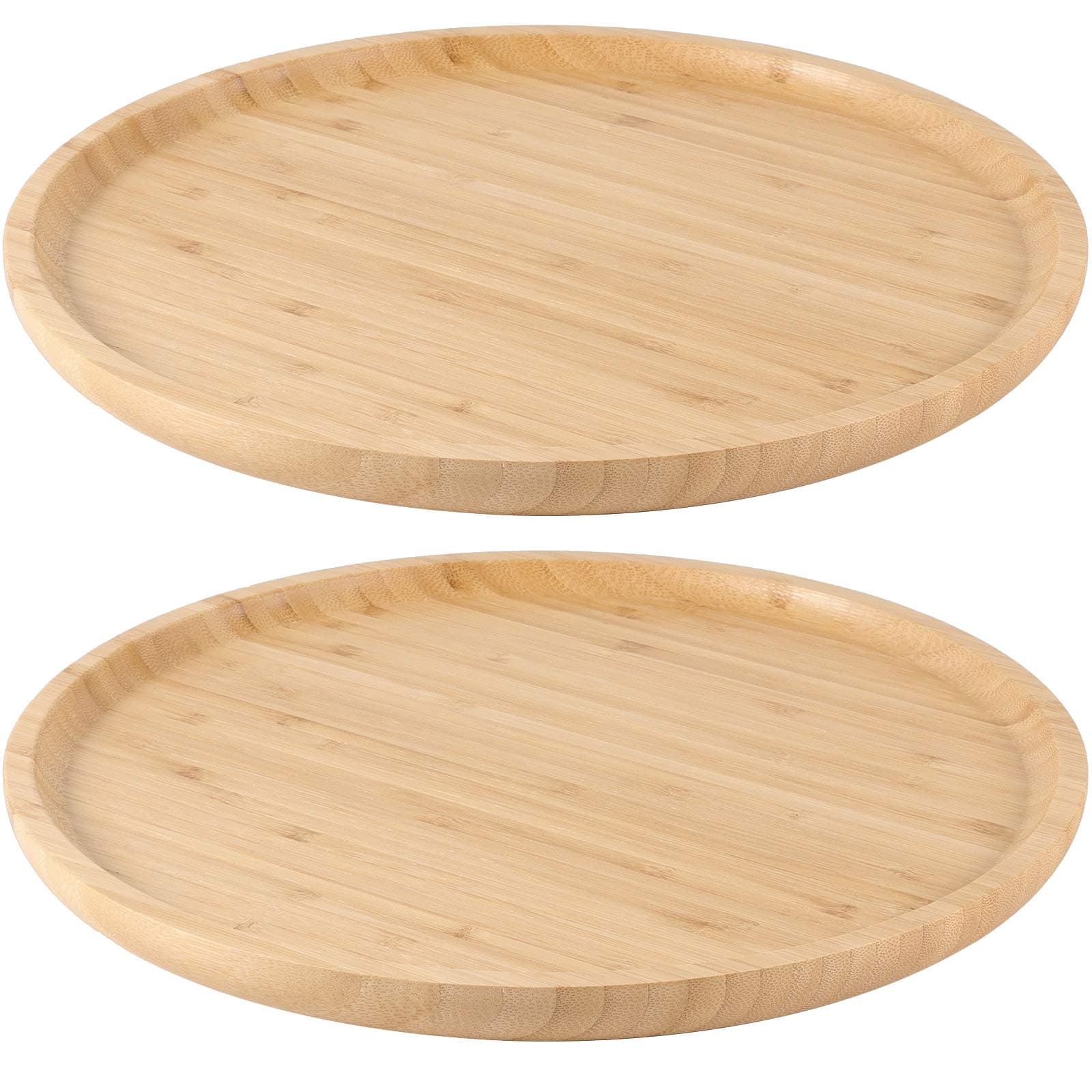 ZEONHAK 2 Pack 12 Inches Natural Bamboo Plant Saucer, Round Bamboo Plant Tray for Indoor and Outdoor Various Plants
