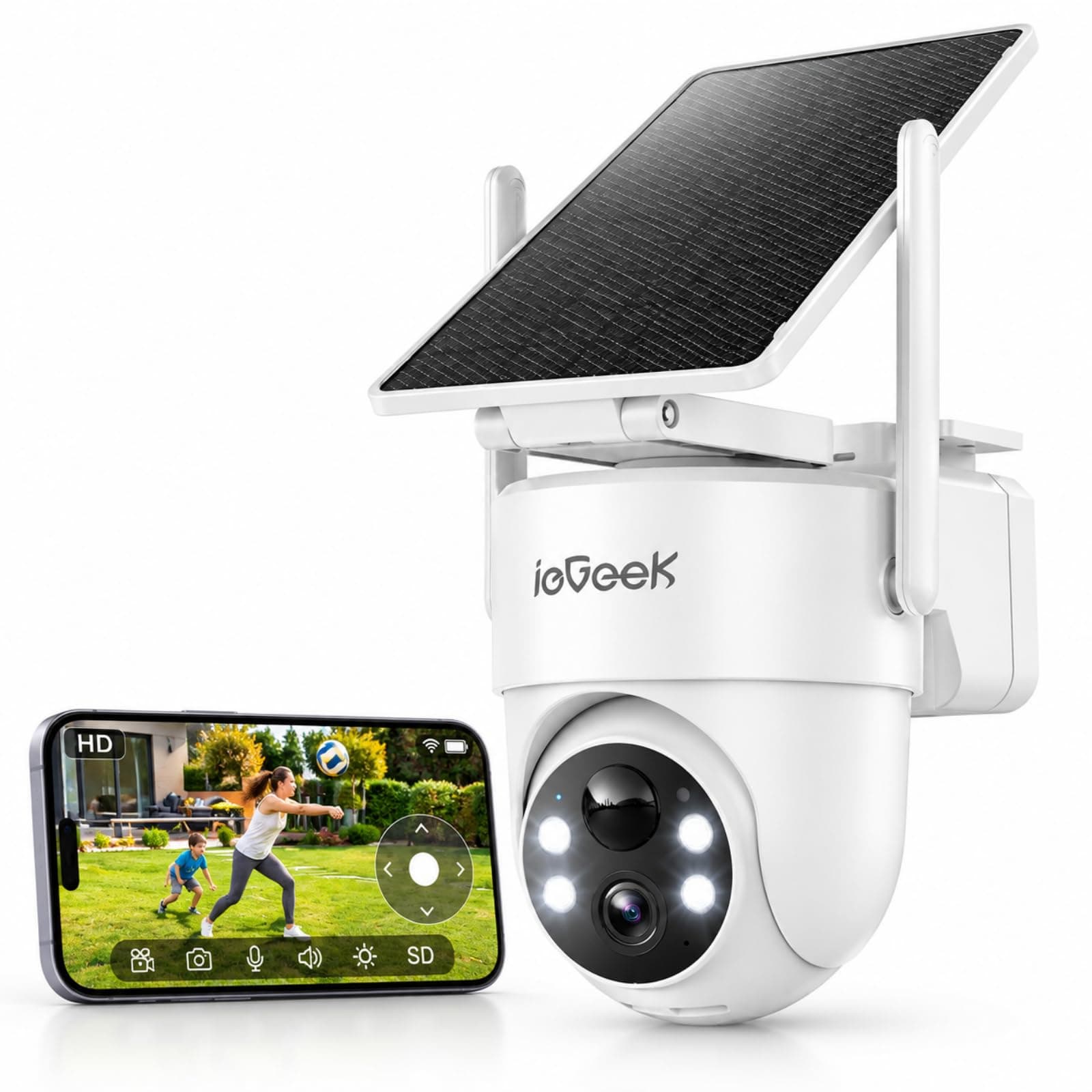 ieGeek 2K/3MP Outdoor Solar Security Camera, 360°PTZ, 2.4G WiFi