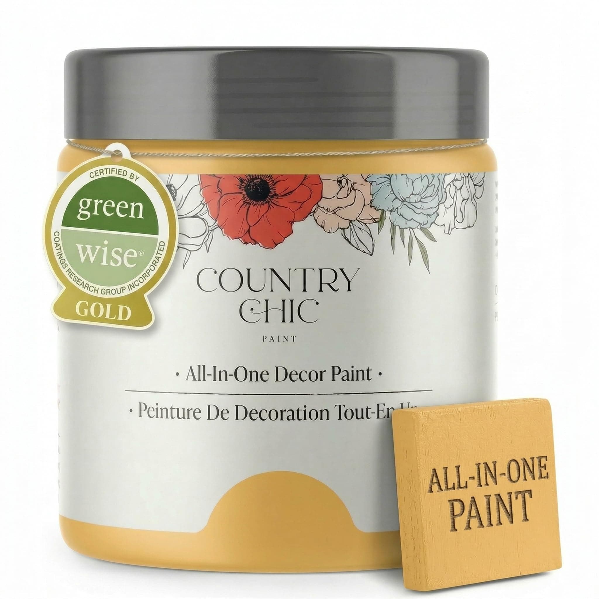 Country Chic All-in-One Chalk Paint for Furniture, Cabinets, Home Decor, Eco-Friendly, Matte Finish, Built-In Primer & Top Coat for Wood, Metal - Yellow Wellies (Yellow) - Pint 16 oz (475 ml)