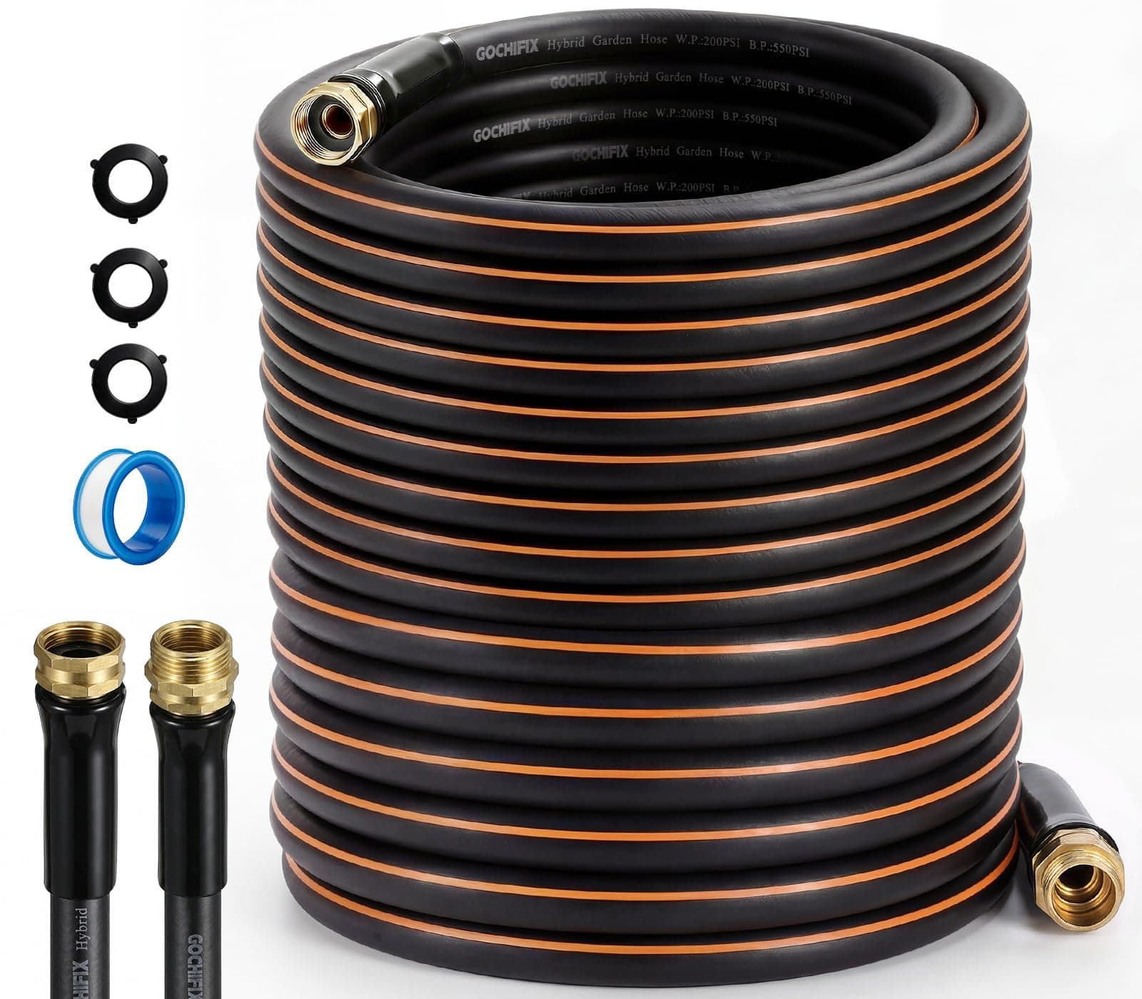 Garden Hose, 50ft 5/8" Heavy Duty Water Hose, 550 PSI Burst, 360° Anti-Kink Swivel Fittings, All-Weather Flexible, Leakproof 3/4" Brass Connectors
