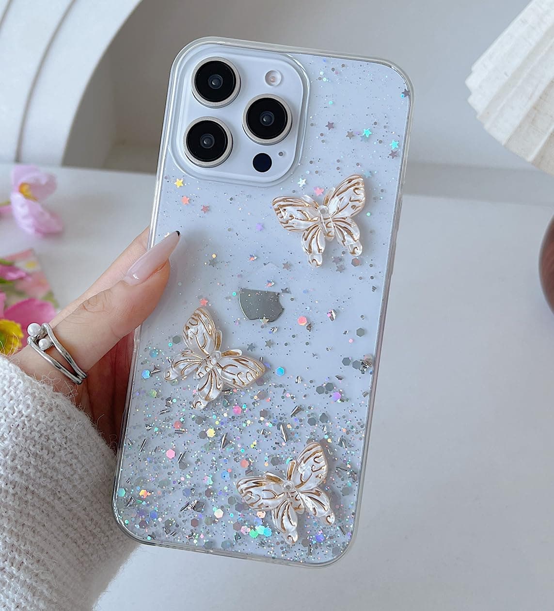 LXXZBC for Samsung Galaxy A05 Bling Case Luxury for Women Girls Kids Design Glitter Cute Slim Clear 3D Gold Butterfly Protective Silicone Cover Phone Skin,Clear