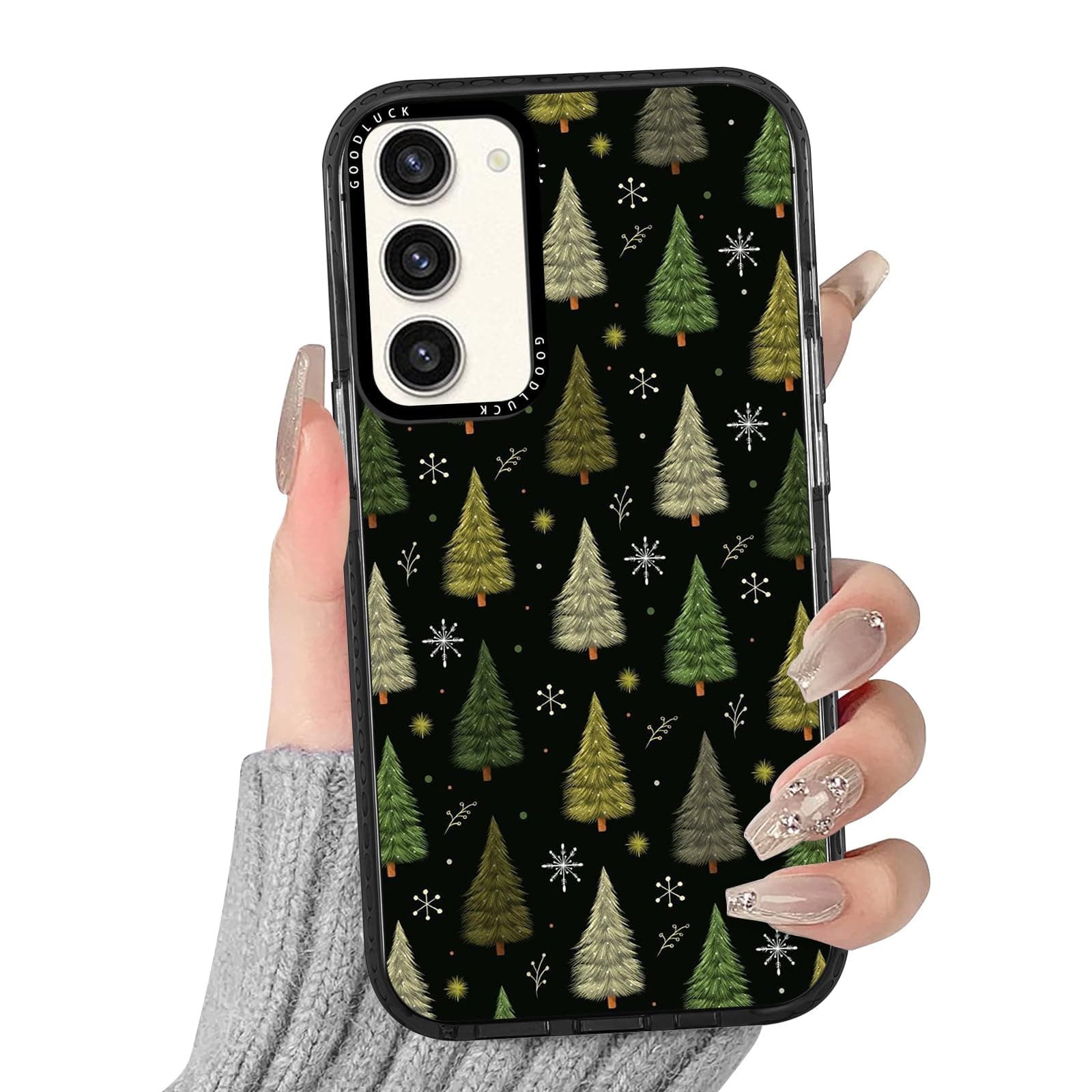RUMDEY Christmas Black Print Phone Case for Samsung Galaxy S25+ 5G 6.7",Aesthetics Pattern Design Soft TPU Silicone Xmas Cases, Shockproof Bumper Protector Camera Girls Women Cover,Green Tree B