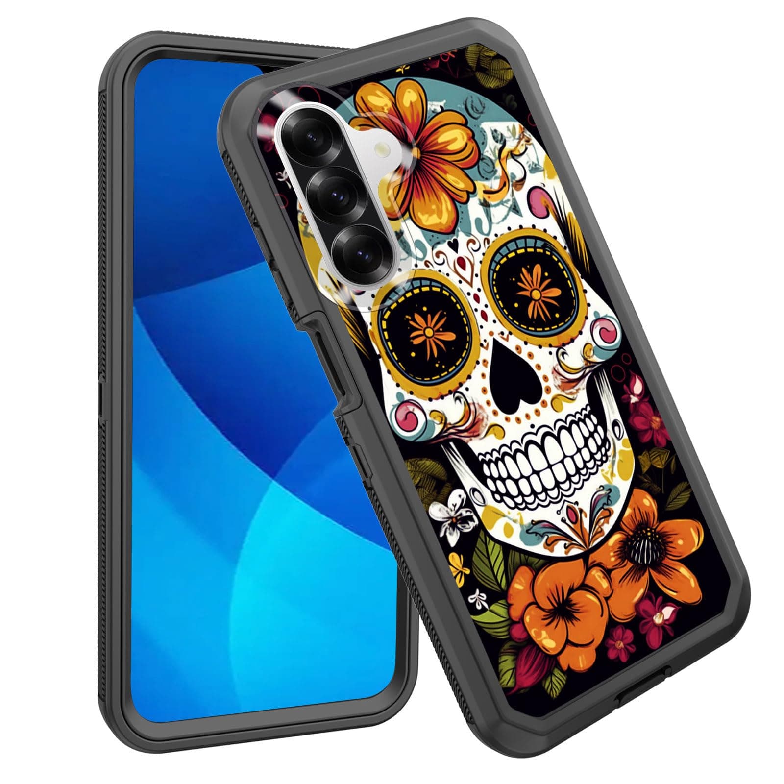 GFEWYTJYJ for Galaxy A26 5G Case,Shockproof 3-Layer Full Body Protection Rugged Heavy Duty High Impact Hard Cover Case for Samsung Galaxy A26 5G 6.7 inch 2025,Sugar Skull with Flowers