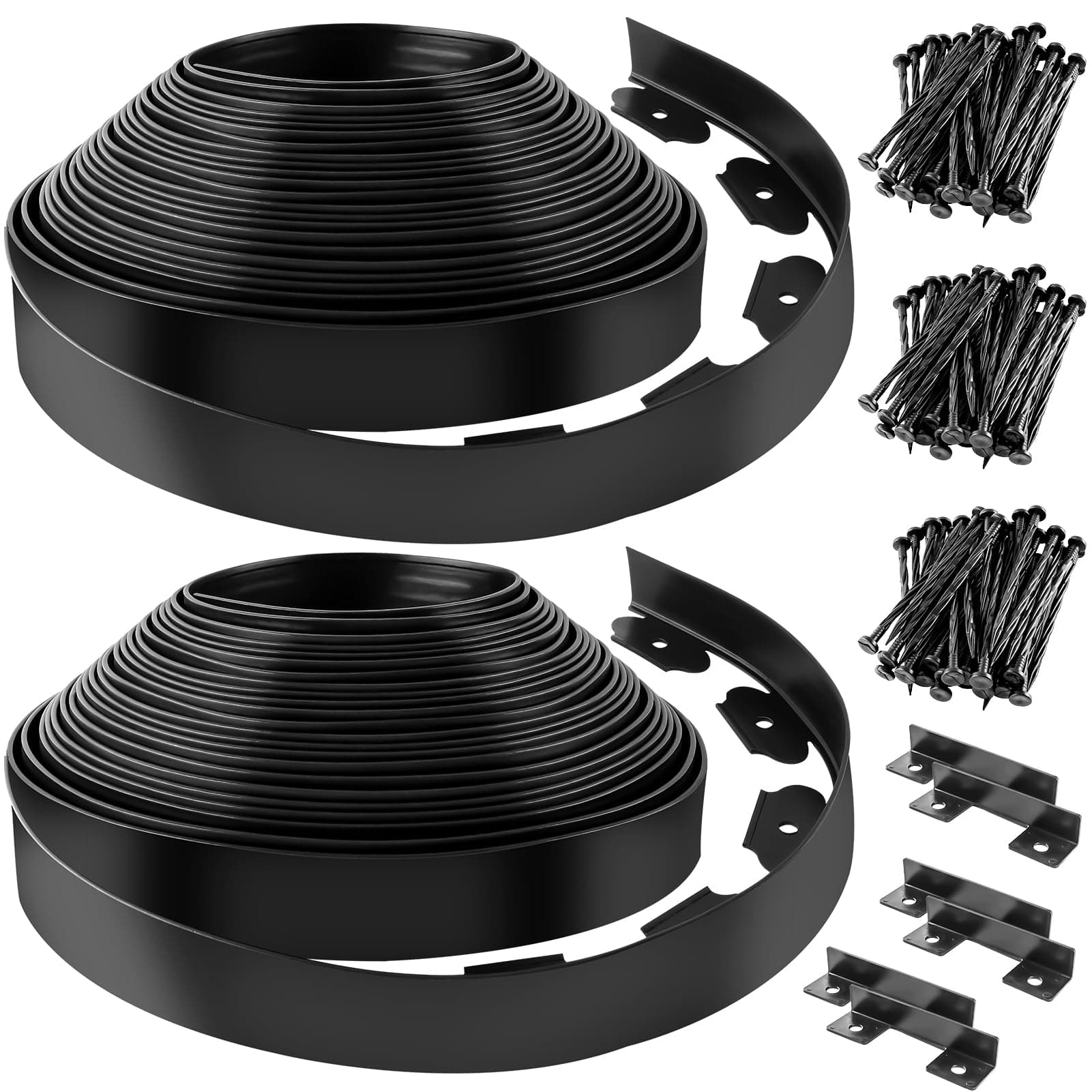 Landscape Edging, 1.5 Inch Tall 50 Ft No Dig Landscape Garden Edging Border Kit with 150 Anchoring Spikes, Plastic Garden Border for Landscaping Flower Bed Lawn Yard Grass Paver Pathway Walkway, Black