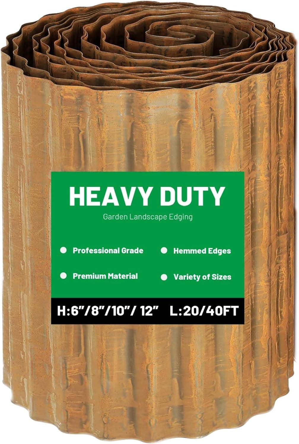 Garden Corrugated Metal Landscape Edging, 6" x 40FT Sturdy Galvanized Steel Yard Edging,Flexible Long Strips of Lawn Edging for DIY Raised Flower Bed Tree Surrounds Borders - Rusted