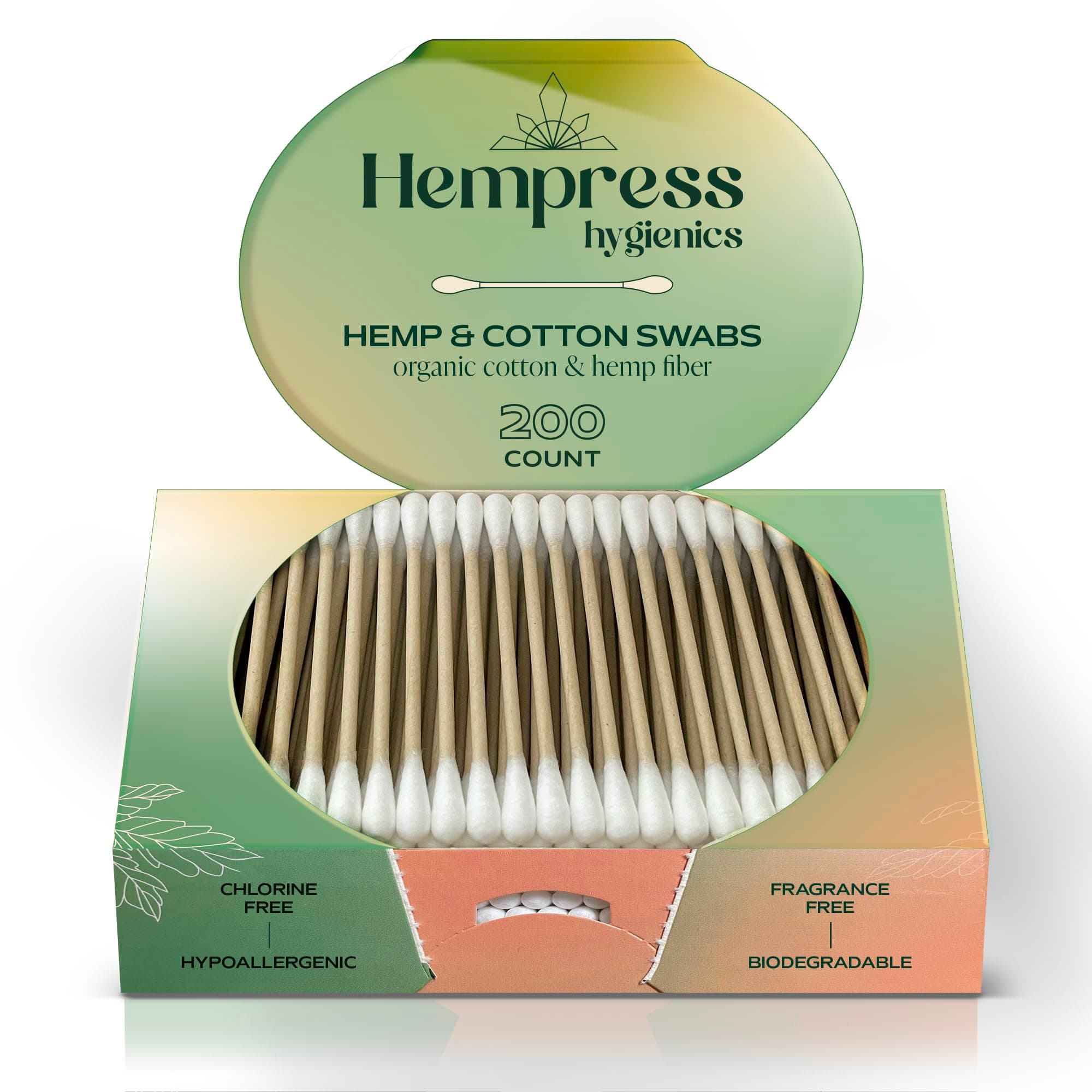 Organic Cotton Swabs for Ears - Cotton Ear Swabs with Bamboo Sticks - Flexible Cotton Swab Suitable for Makeup & Cleaning, Natural & Toxic-Free, Hempress Hygienics (200 Count)