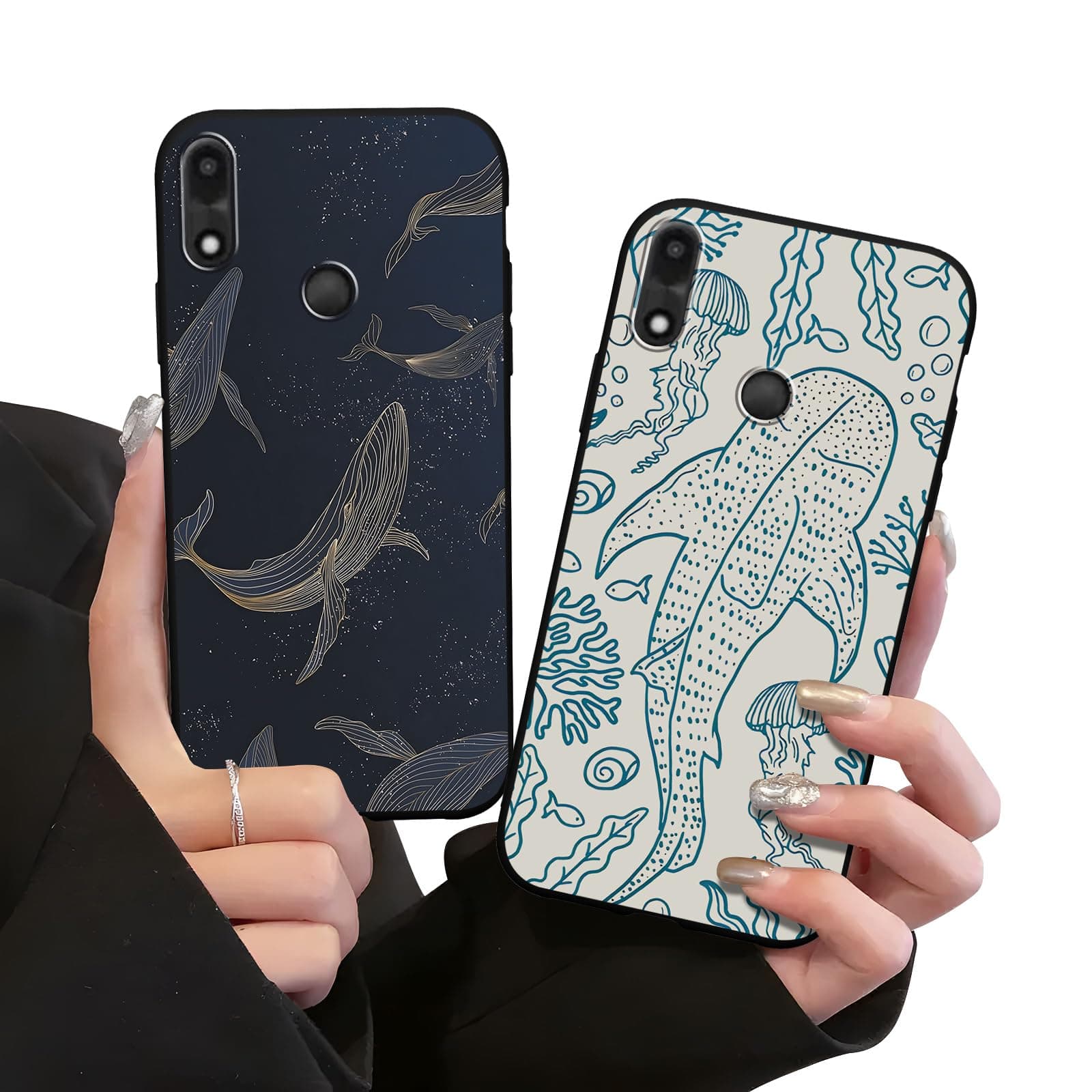 Zrutru 2 Pack Aesthetic Summer Phone Case for Gabb Phone 4 6.1",Cartoon Cute Whale Shark Ocean Coral Reefs Jellyfish Pattern Cases for Girls Women,Soft Silicone TPU Protective Cover