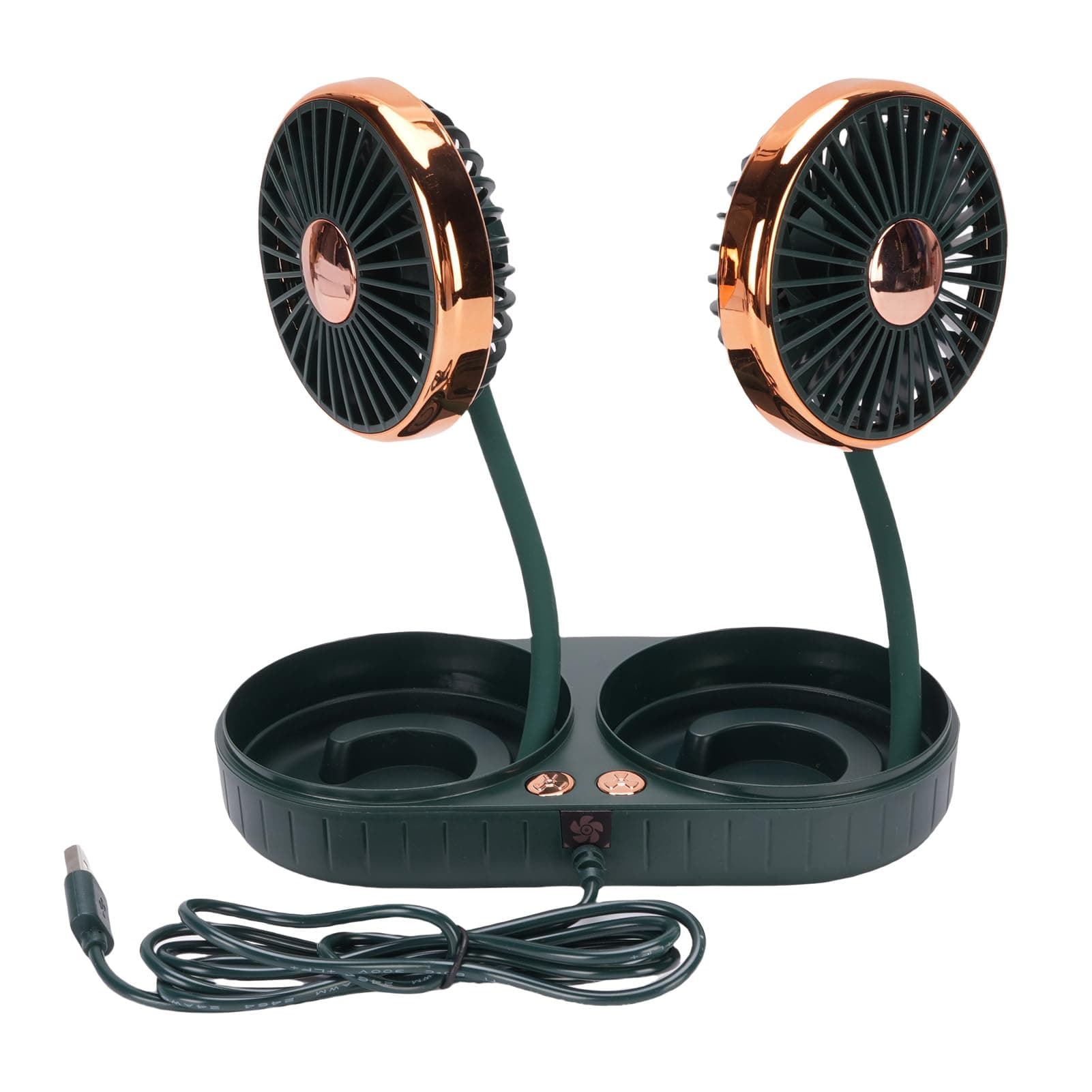 Dual Head Car USB Fan 3 Speed DC 5V 360 Rotation Quiet Flexible Tube Vehicle Cooling Fan for Sedans SUVs RVs Trucks (Green)