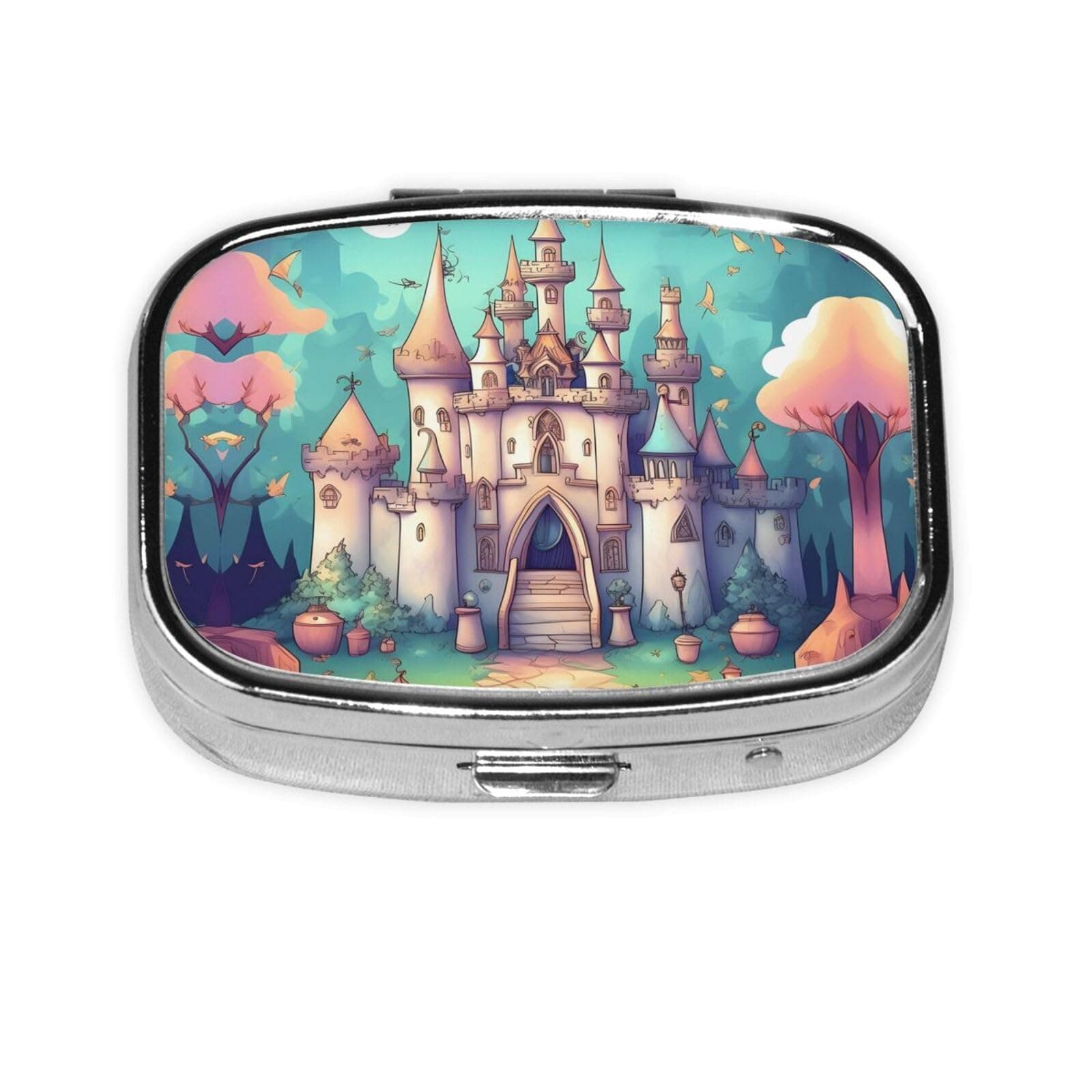 The Square Mini Medicine Box is Suitable for Putting in Pockets or Wallets. It is Easy to Open and Practical.Classical Castle