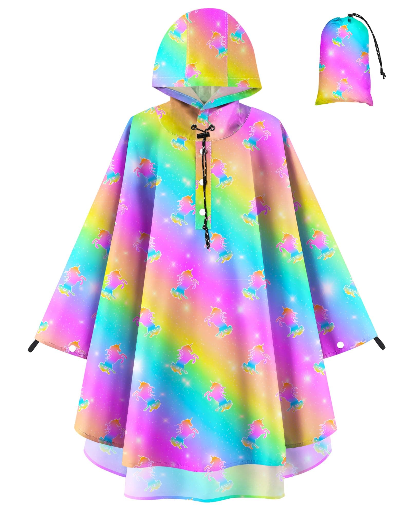 OlyPegic Kids Rain Poncho with Hooded Reusable Waterproof Lightweight Ponchos Kids Boy Girl Raincoat Outwear