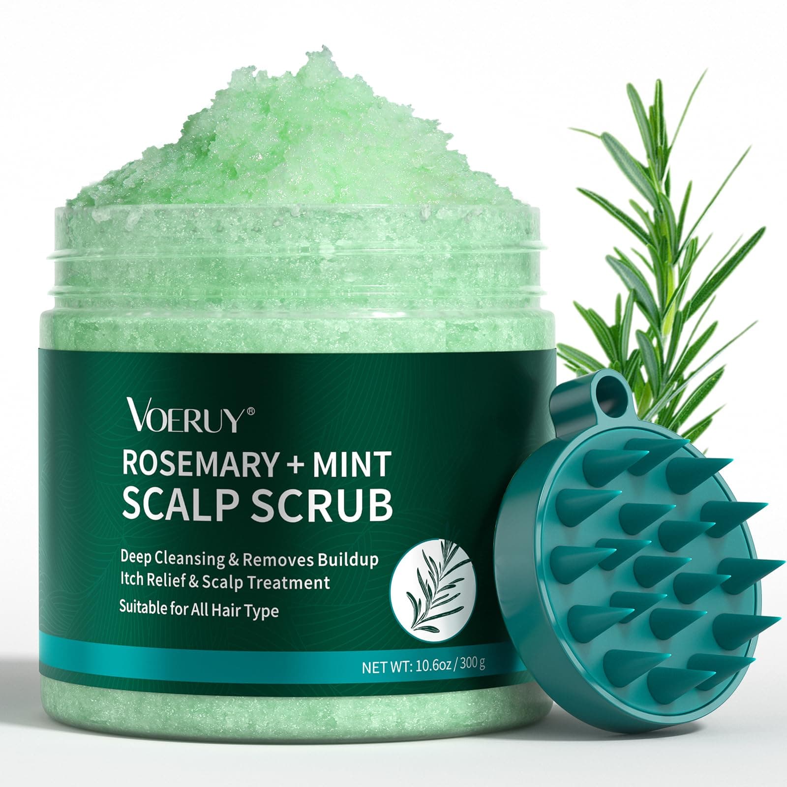 VOERUY Scalp Scrub, Rosemary Scalp Exfoliator Scrub Shampoo, Scalp Treatment with Mint Oil, Hair Treatment to Clarify and Remove Build Up with Silicone Scalp Massager, 10.6oz/300g