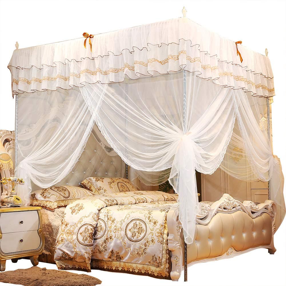4 Opening mozzie Net, Luxury Princess Four Corner Post Bed Curtain Canopy Netting mozzie Net Bedding (120 * 200 * 200)