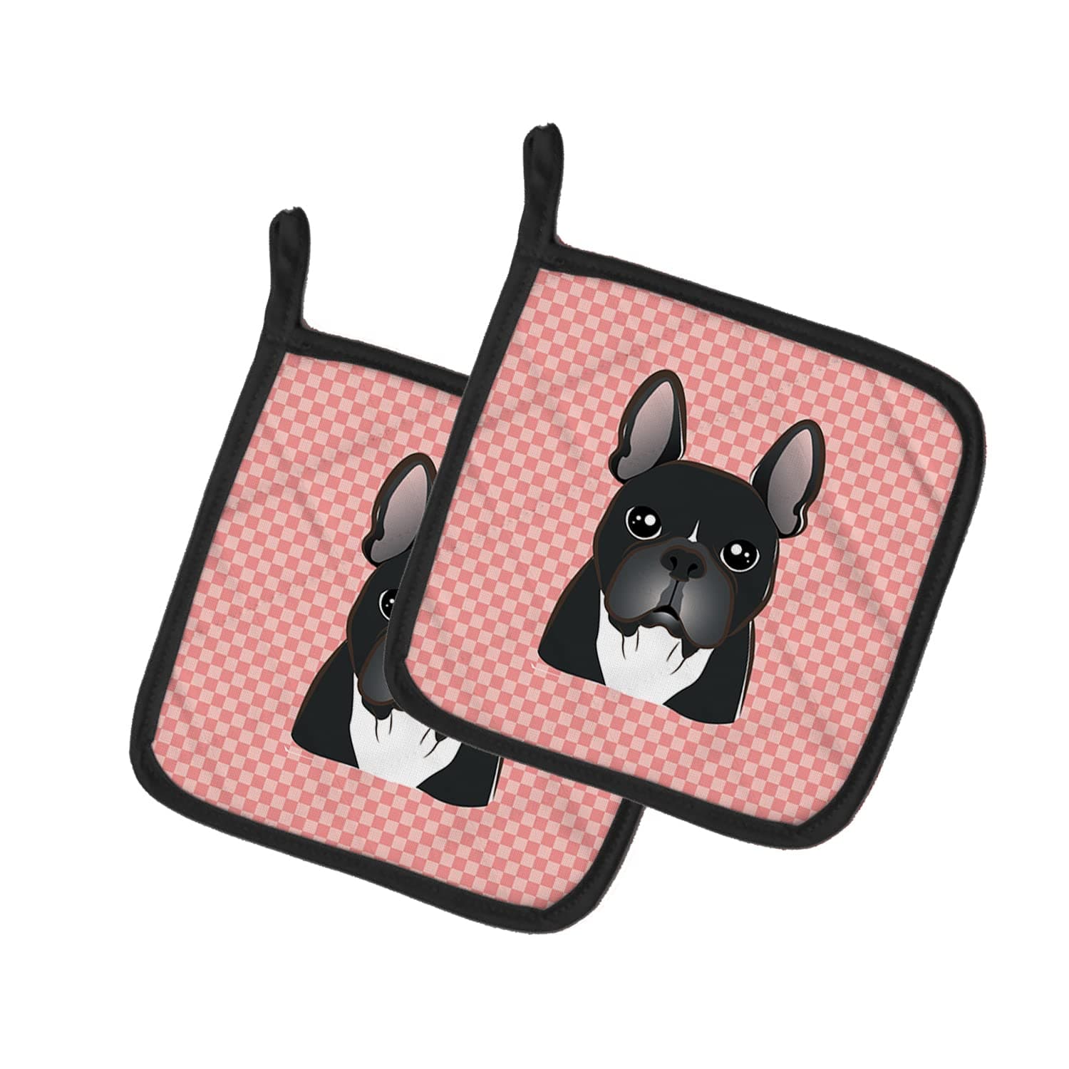 Caroline's Treasures BB1227PTHD Checkerboard Pink French Bulldog Pair of Pot Holders, 7.5HX7.5W, Multicolor
