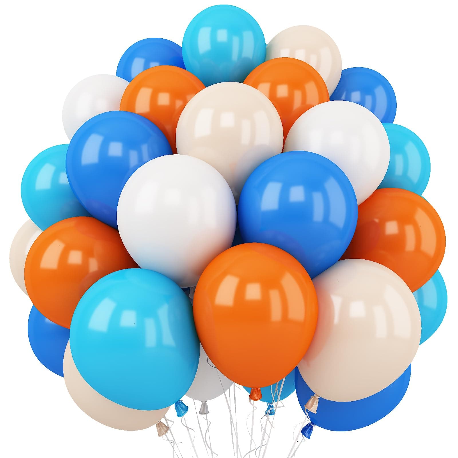 Orange and Blue Balloon, 12 Inch Orange Blue White Latex Balloons Orange Royal Blue White Balloons with Ribbons for Kids Birthday Baby Shower Space Thema Party Decorations