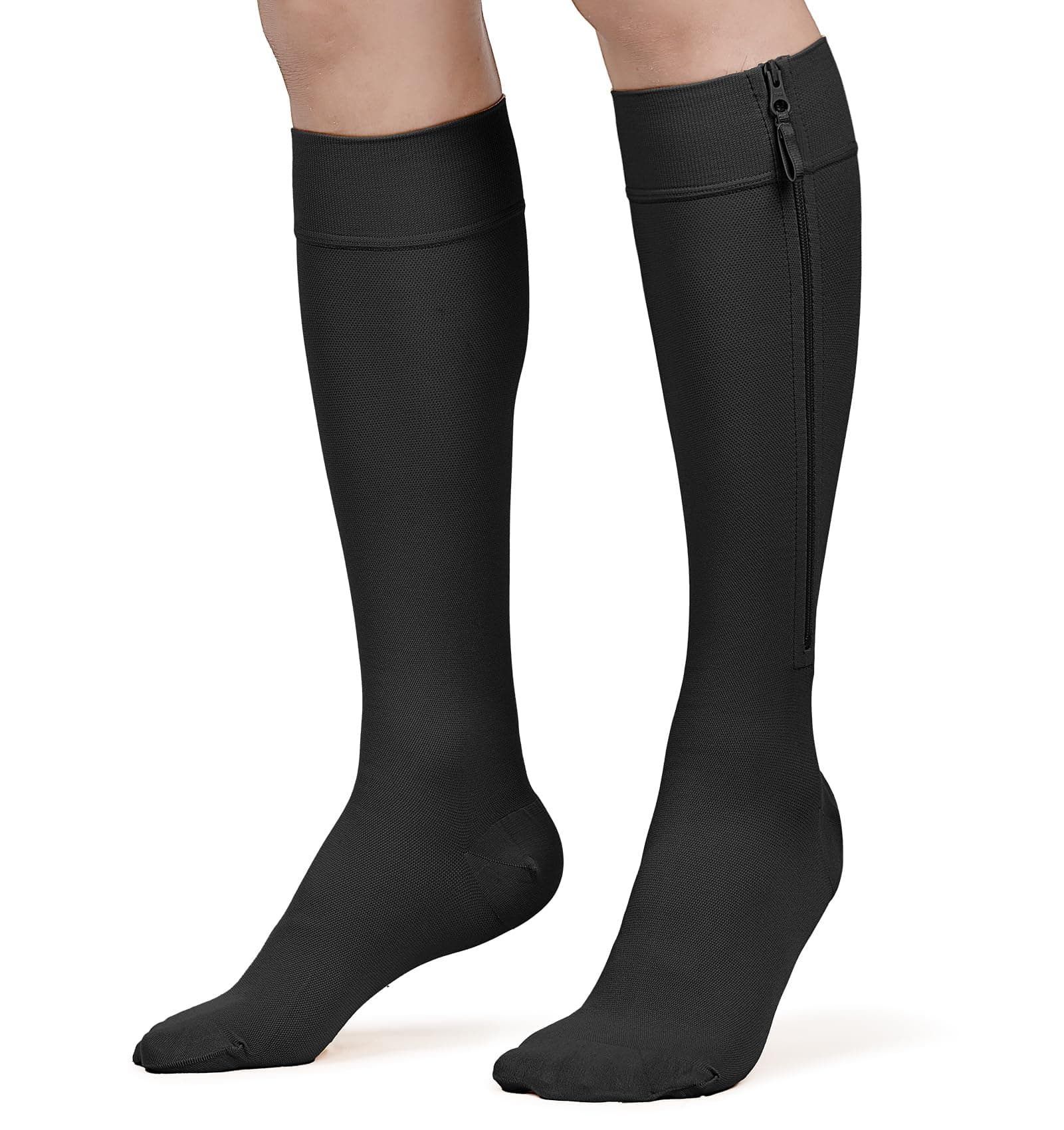 KEKING 20-30mmHg Zipper Knee High Compression Socks - Wide Calf, Closed Toe