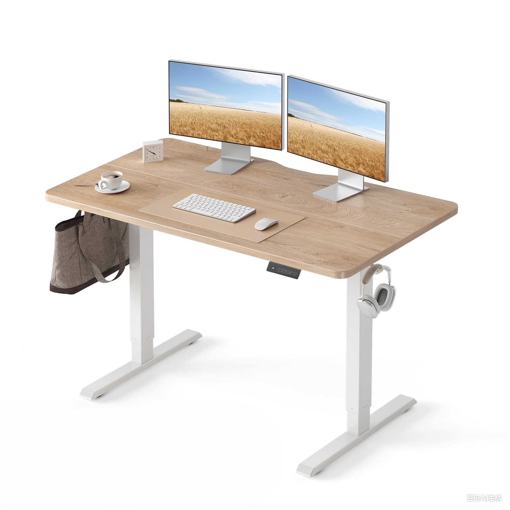 Cubiker Electric Standing Desk, 47"x24" Height Adjustable Desk, Sit Stand up Desk with 4 Memory Buttons, Computer Workstation with Splice Board, Sand Brown