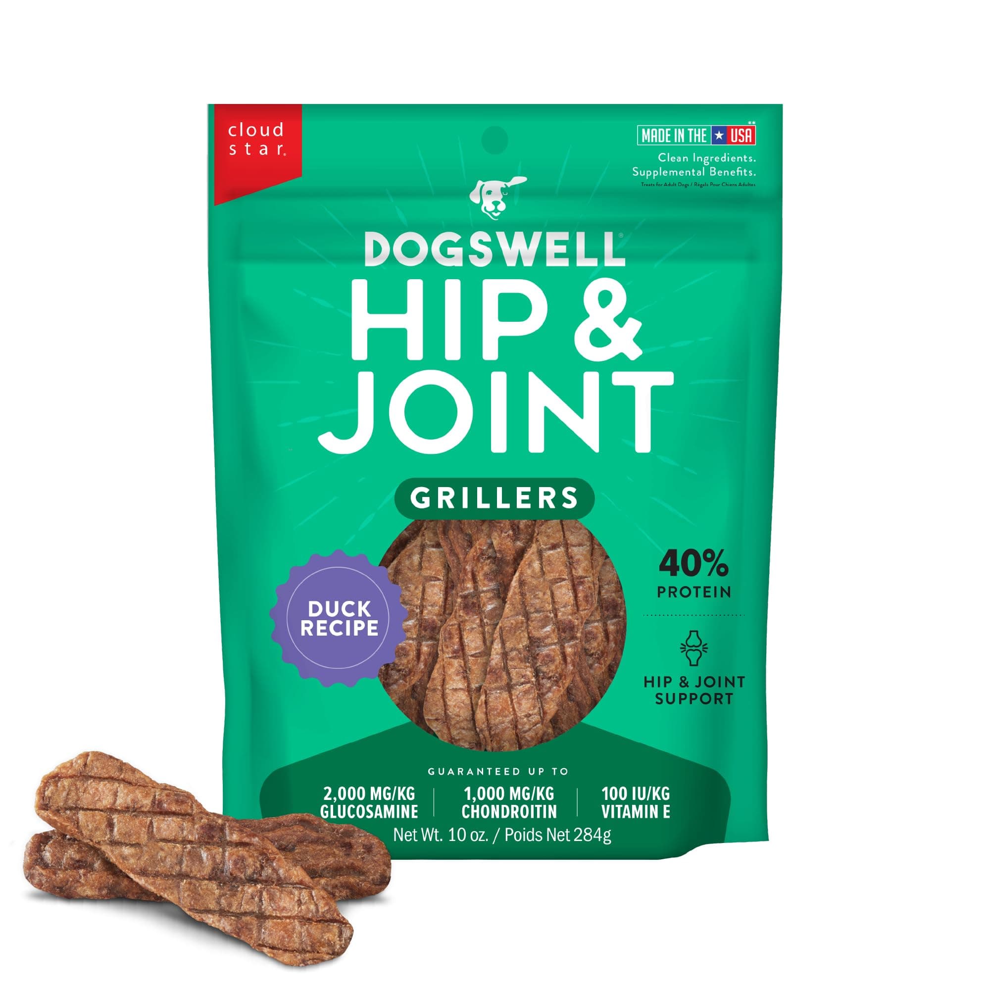 Dogswell Hip and Joint Grain-Free Duck Grillers for Dogs, 10 Ounces