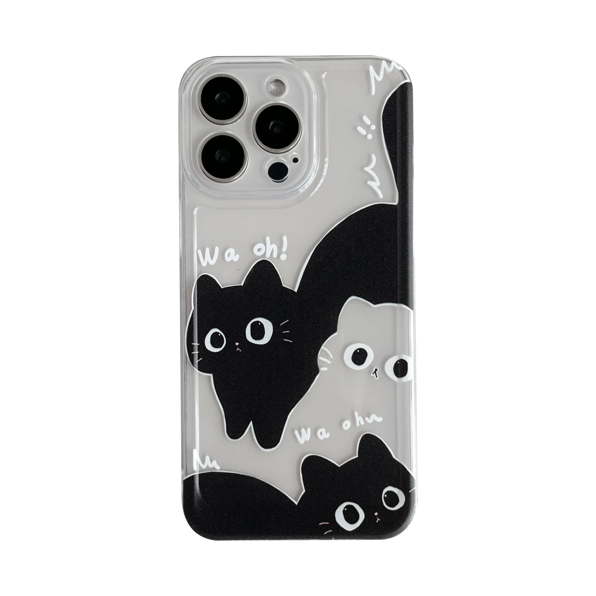 FLIRACON Cute Cartoon Black White Cat Clear Soft Phone Case Compatible with iPhone Case (Clear,for iPhone 12 Mini)