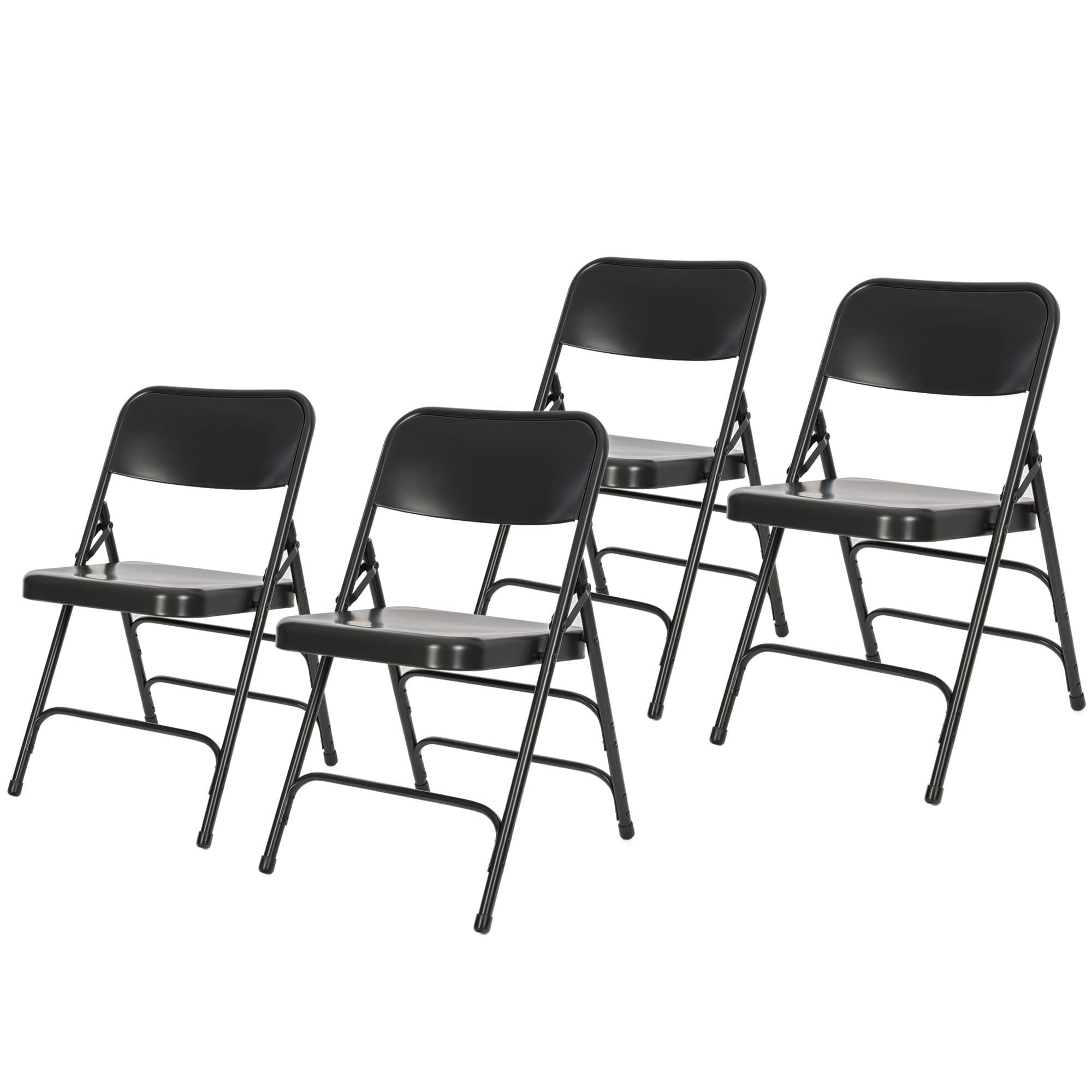 OEF Furnishings (4 Pack) Deluxe All-Steel Triple Brace Double Hinge Metal Folding Chair, Heavy Duty 18-Gauge Steel Frame, Waterfall Seat Design, 500 lb Capacity, Black
