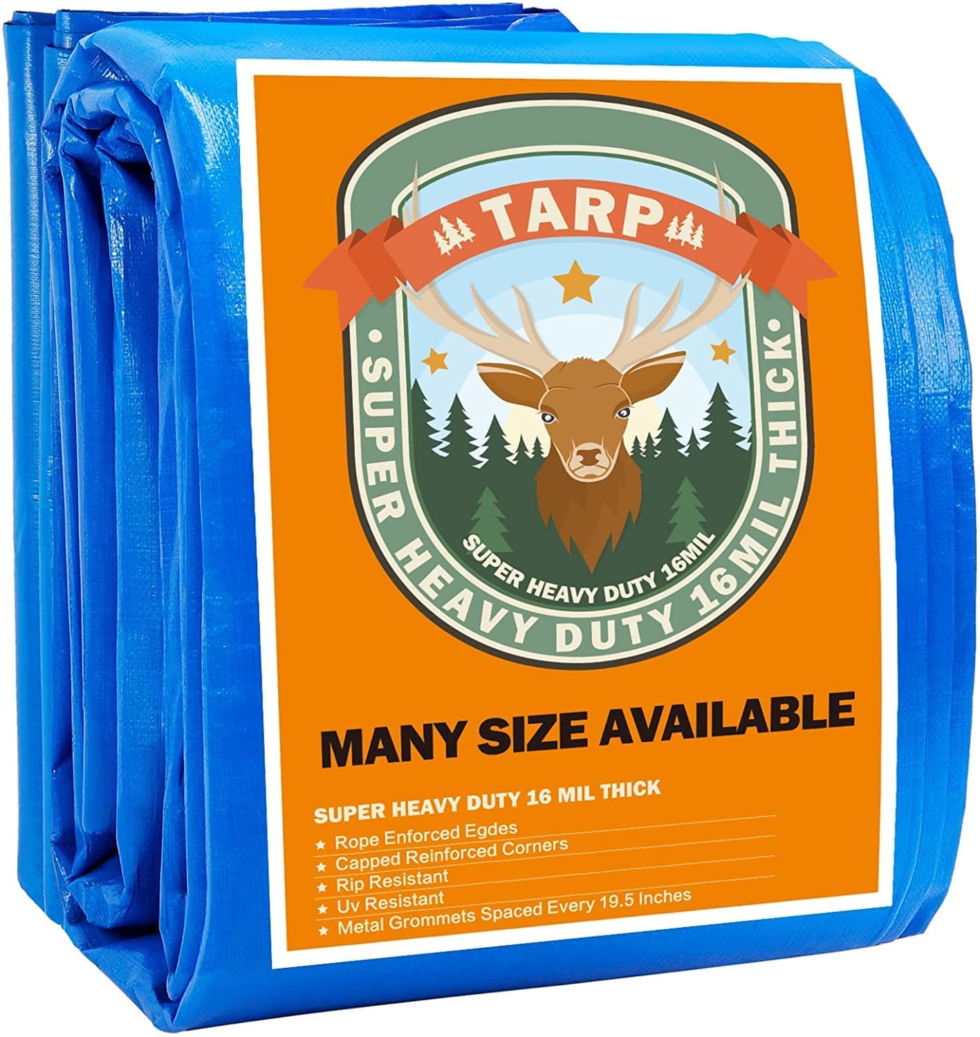 Small Tarp, Tarps Heavy Duty Waterproof 6x10, Waterproof Plastic Poly 16 Mil Thick Tarpaulin with Metal Grommets Every 19.5 Inches - Emergency Rain Shelter, Outdoor Cover, and Camping Use