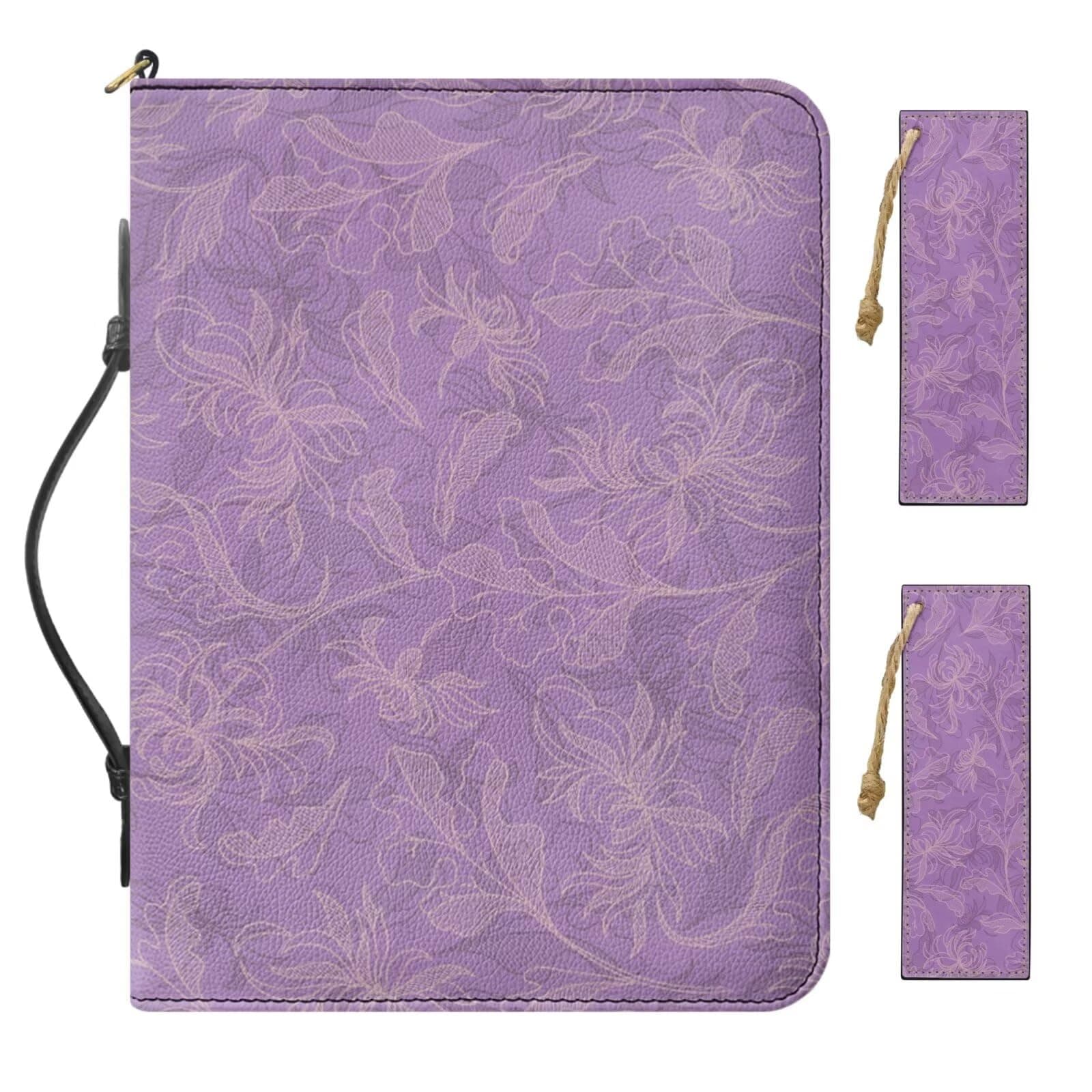 ZCFYGDX Extra Large Bible Covers for Hardcover, Comes with 2 Leather Bookmarks, Purple Bible Covers for Teen Girls, Classic Flower Pattern Print Young Ladies Bible Cover, Built-in Pocket Pen Slots