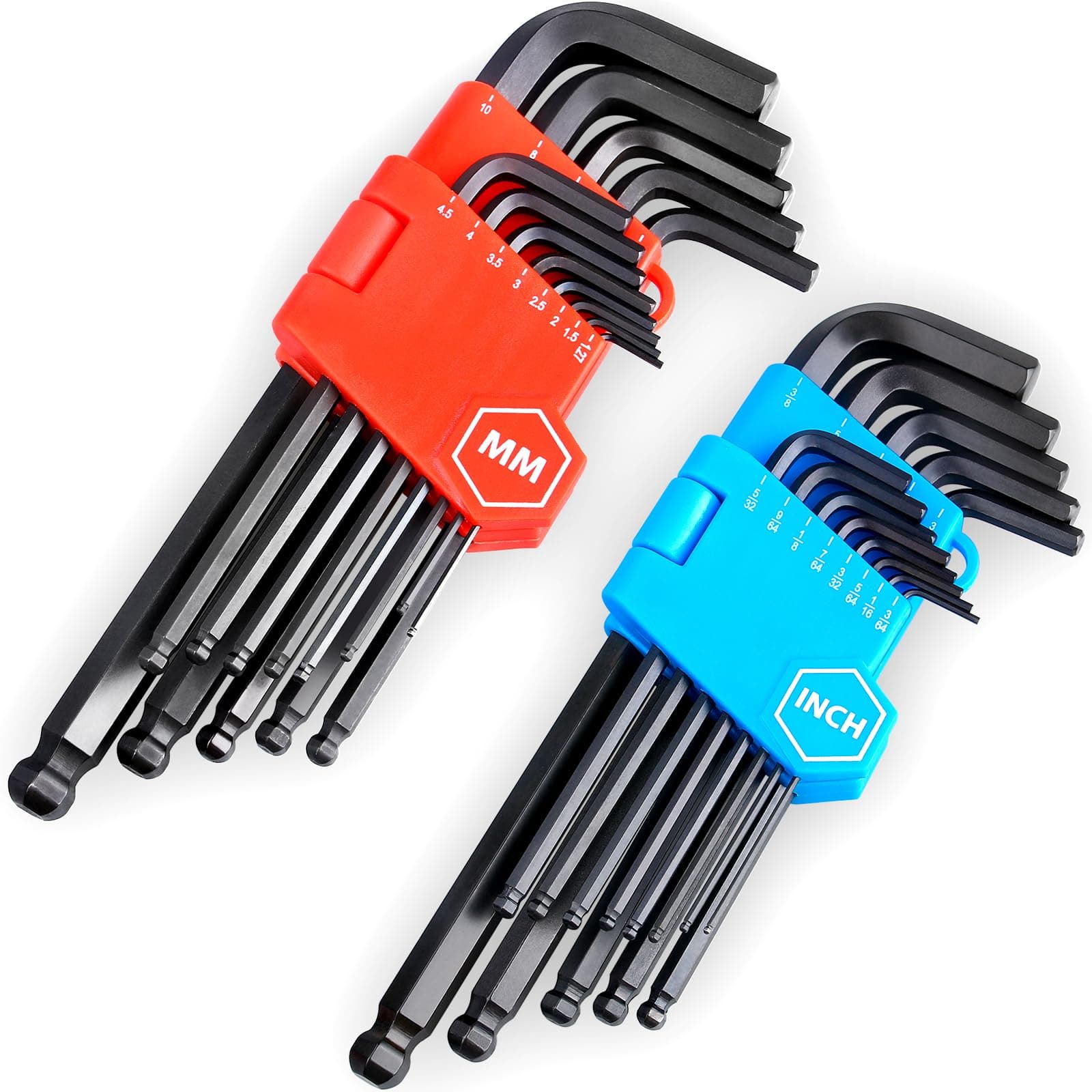 EFFICERE 26-Piece Premium Ball End Hex Key Allen Wrench Set | SAE 3/64-3/8 inch | Metric 1.27-10 mm | Chrome Vanadium Steel, Precise and Chamfered Tips | Ball-End Design for Easy Entry with Angle