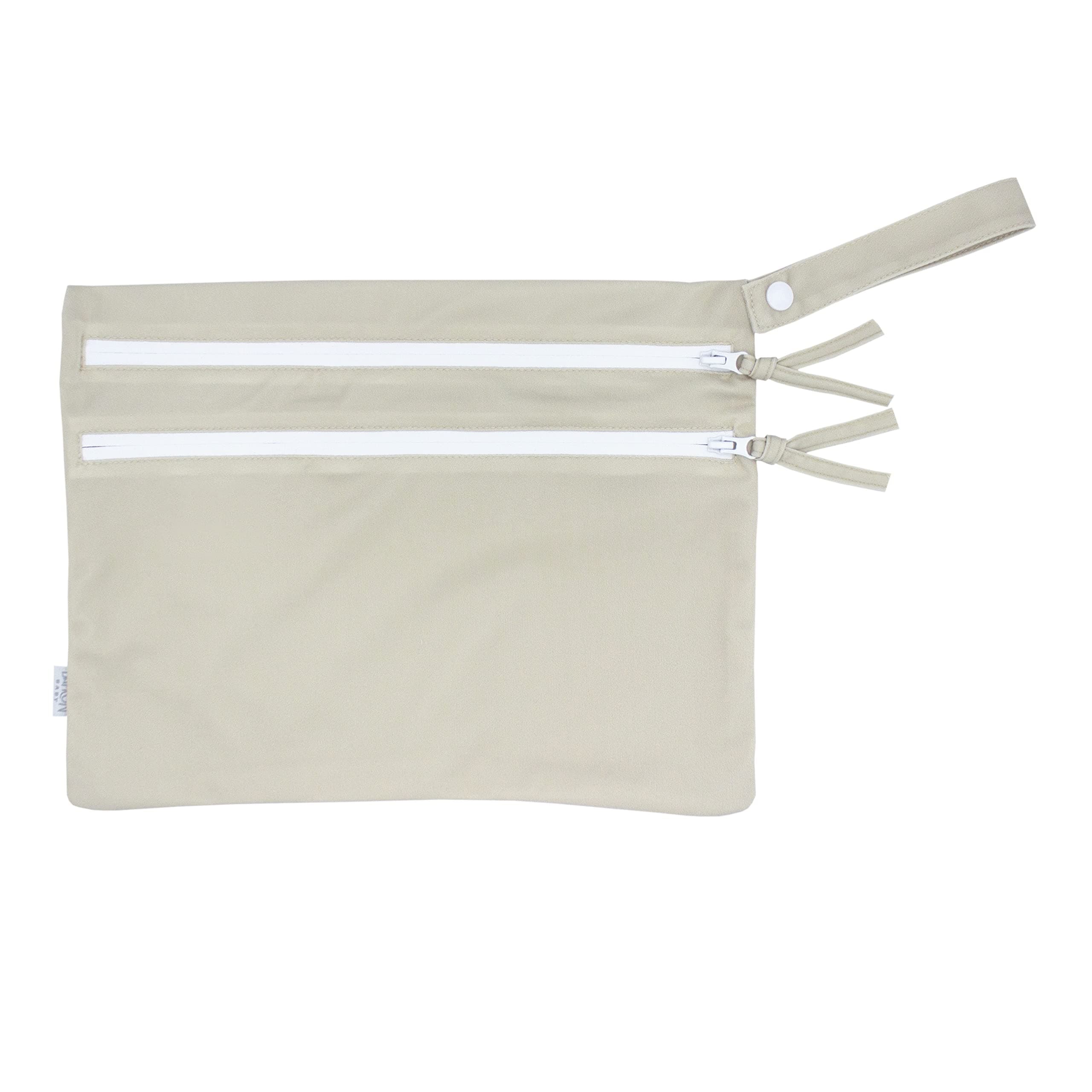 BapronBaby Minimalist Champagne Wet Dry Bag - Waterproof Two Zipper Pockets - Reusable for Mealtime, Diapers, Stroller, Snacks, Swimsuits - Machine Washable - 11" x 9"