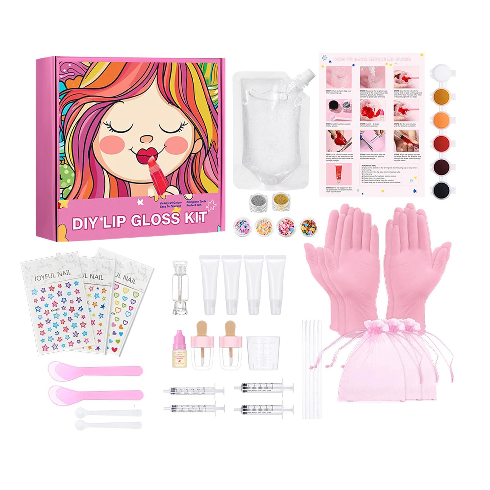 Handcraft Lip Gloss Kits Set with Accessories for Girls and Tweens Moisturizing Glitters Lip Kits for Creative Project Gloss Making Supply