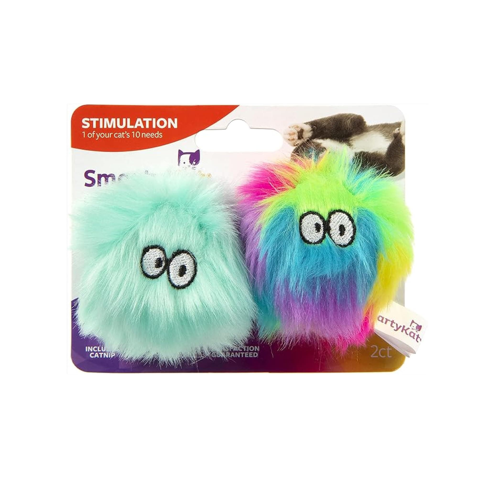 SmartyKat (2 Count Fuzzy Friends Plush Catnip Ball Cat Toys - Rainbow/Turquoise, 2 Count