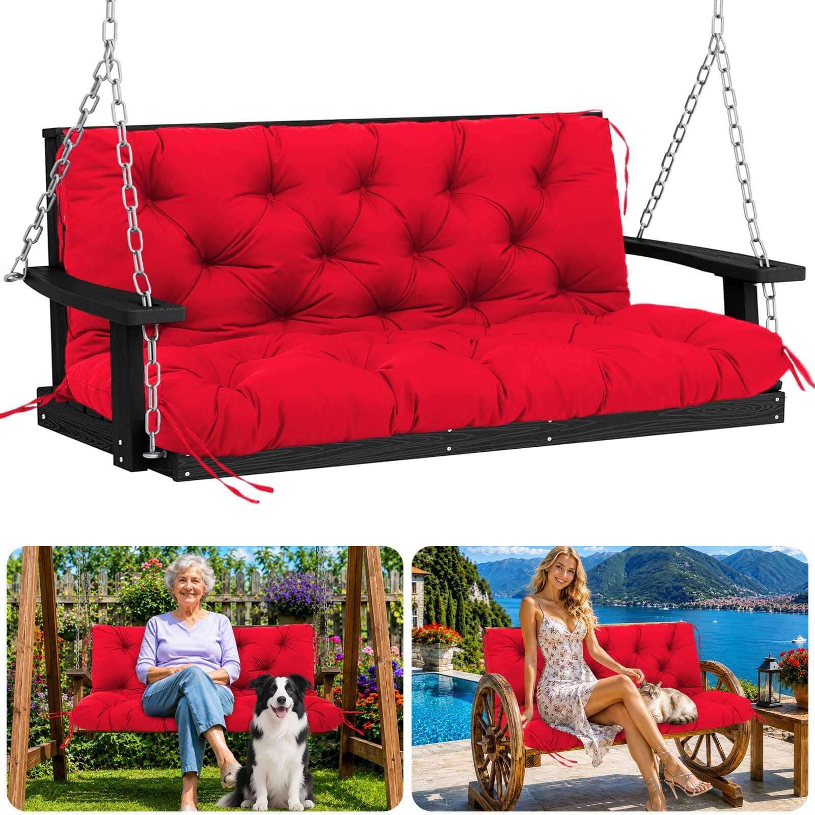 Boaisdus 60" Porch Swing Cushions Outdoor, 5" Thick Waterproof 2-3 Seater