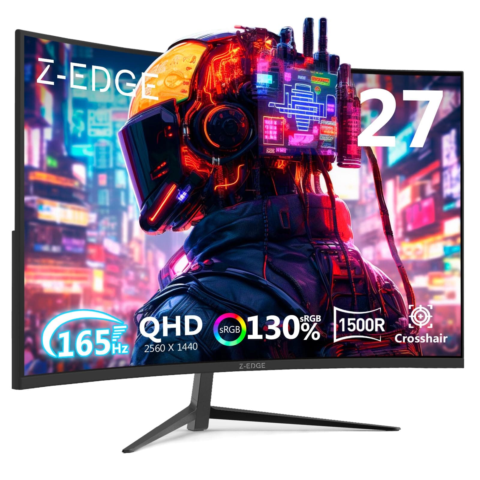 Z-Edge 27-inch Curved Gaming Monitor 16:9 2560x1440 165/144Hz 1ms Frameless LED Gaming Monitor, UG27Q AMD Freesync Premium Display Port HDMI