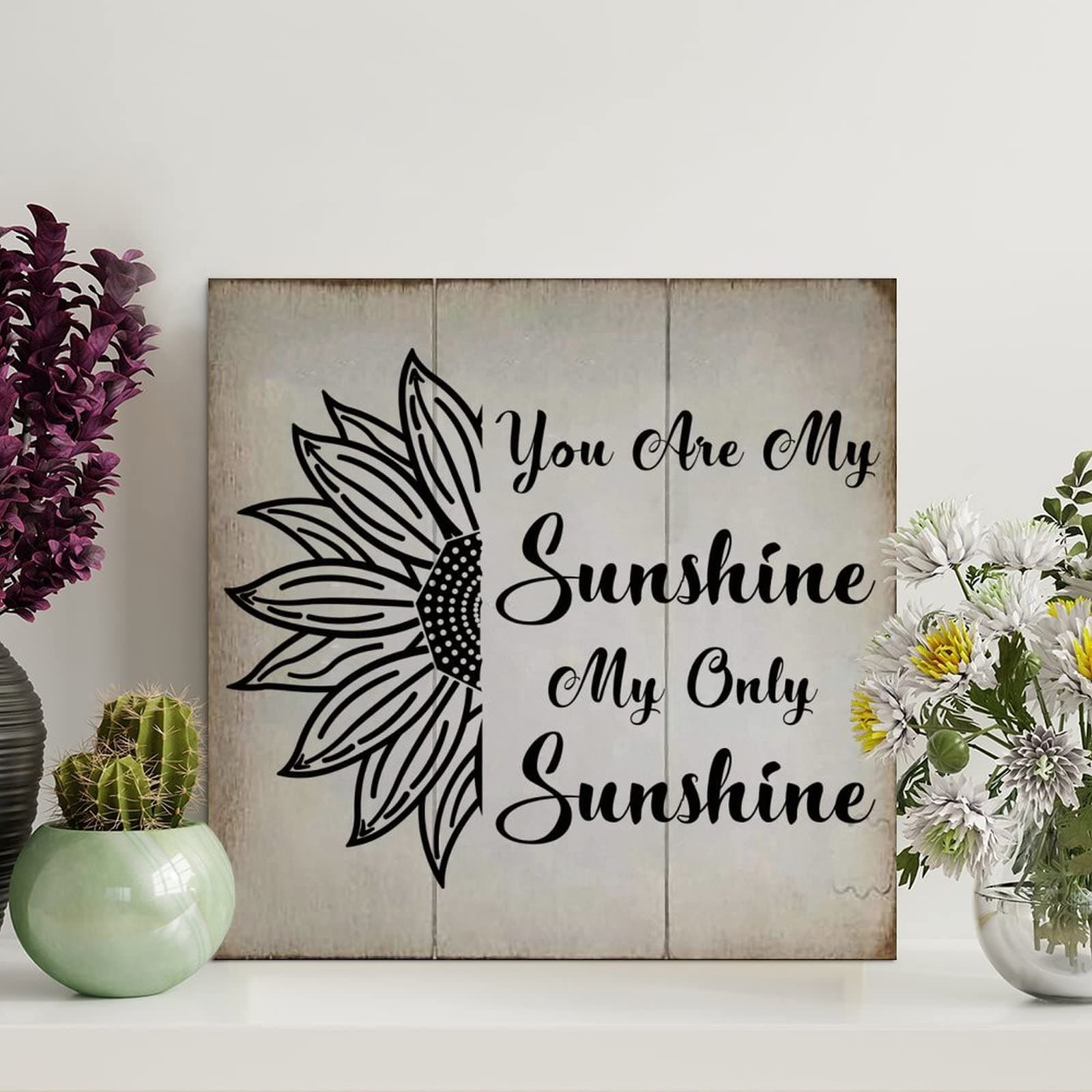 LITTLEGROVE SEEDS Vintage Wood Signs You Are My Sunshine My Only Sunshine Wooden Sign Farmhouse Wall Art Rustic Wall Decor Wall Decor for Kitchen Bedroom Living Room Foyer 12x12in